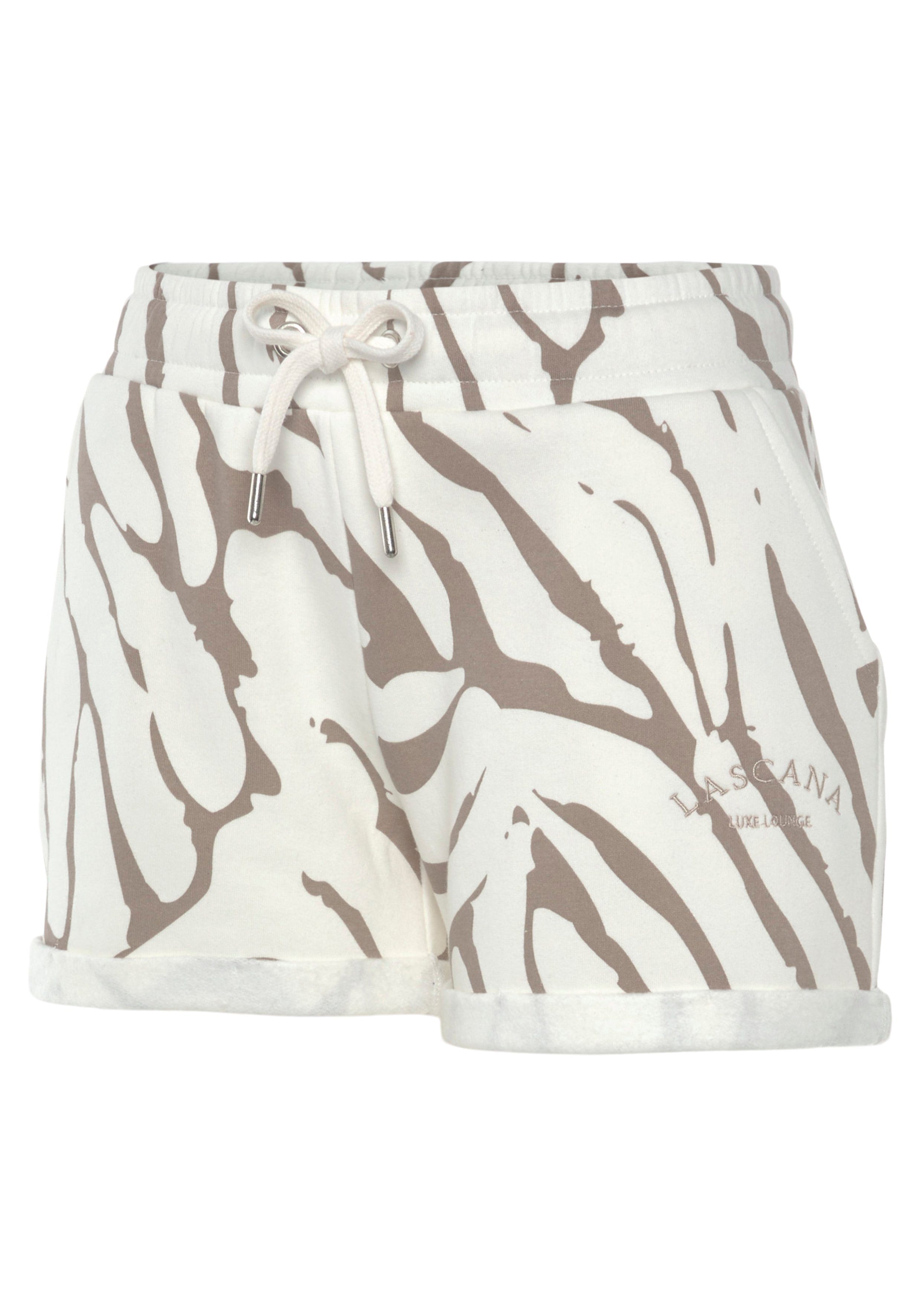 Lascana Relaxshorts - Korte broek met zebraprint, met zijzakken en logostiksel, loungewear