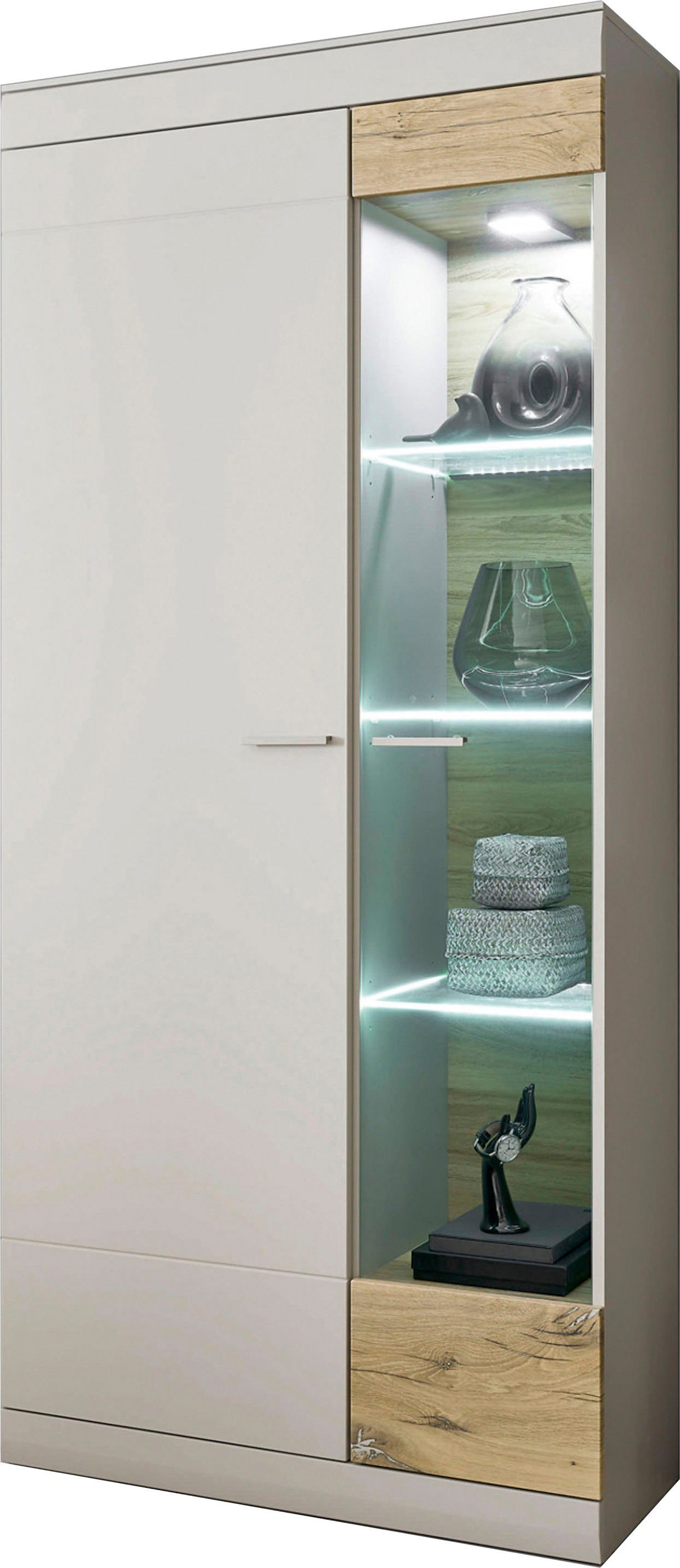 INOSIGN Vitrinekast SCARA zonder verlichting met applicatie tineiken decor, breedte 90 cm, met soft-closefunctie