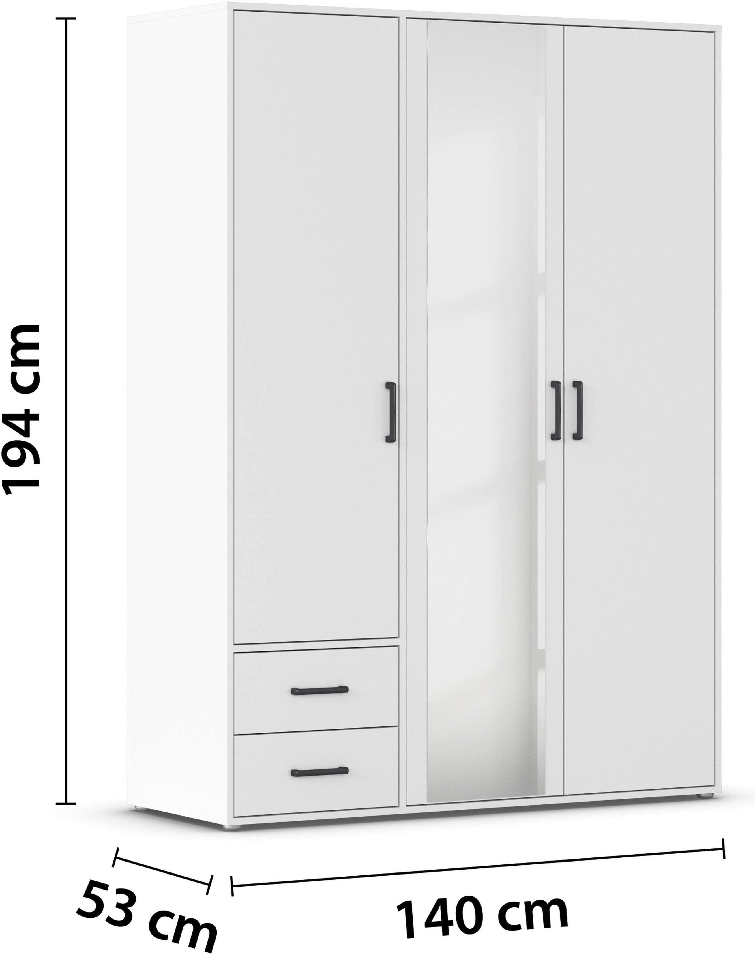 rauch Draaideurkast Voyager met moderne grepen in grijs-metallic, incl. laden en spiegel