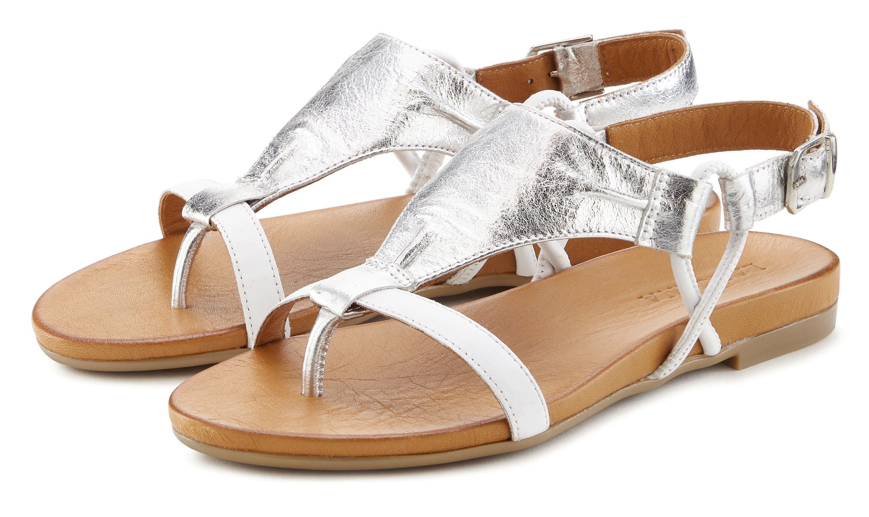 Lascana Sandalen Zomerschoen Sandalette, zomerschoen van hoogwaardig leer met metallic uiterlijk dames sportieve sandalen maat 38 EU wit