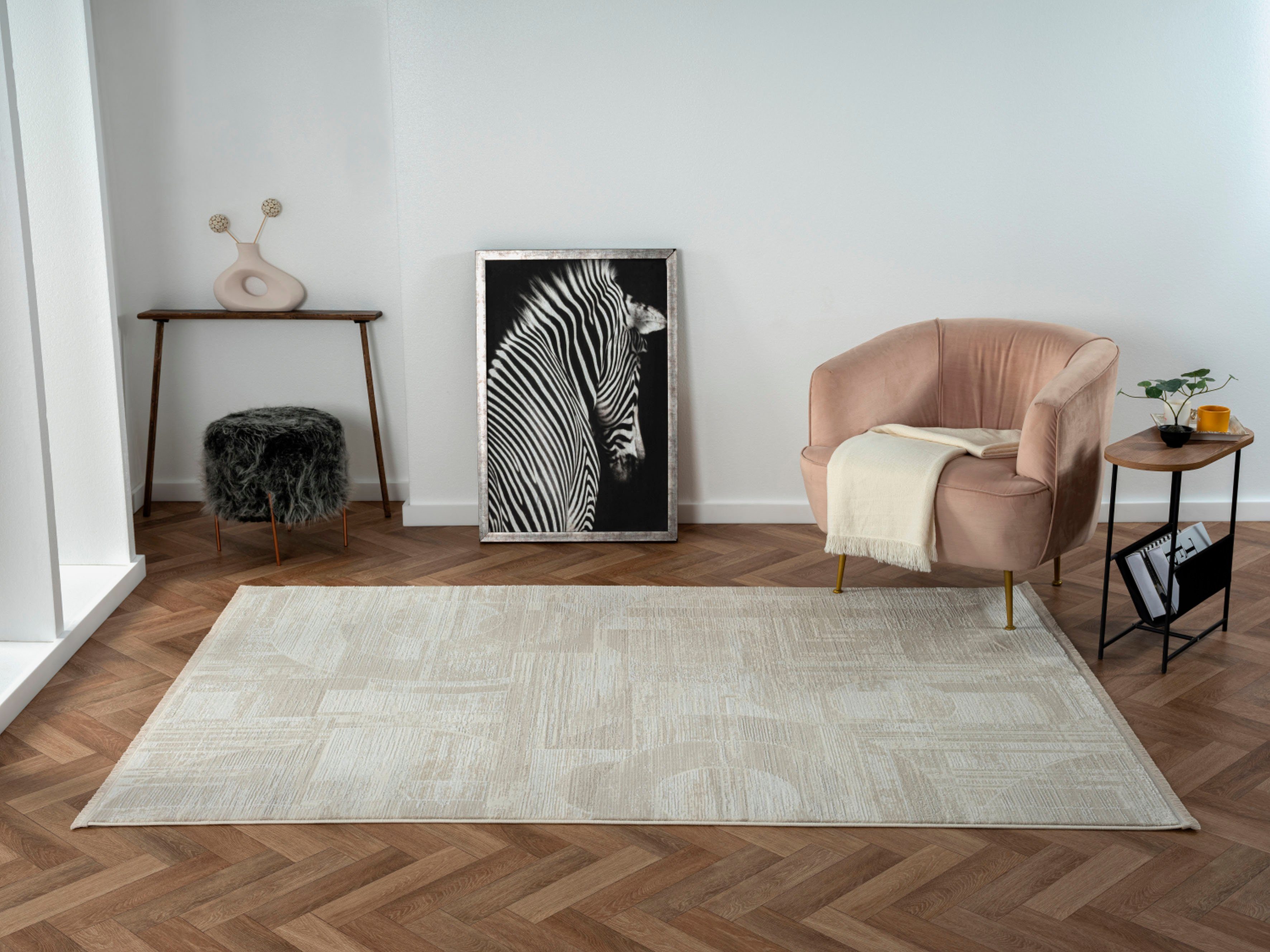 Myflair Möbel & Accessoires Vloerkleed My Circles Kortpolig, modern ontwerp, retro-stijl, met franjes, bijzonder zacht