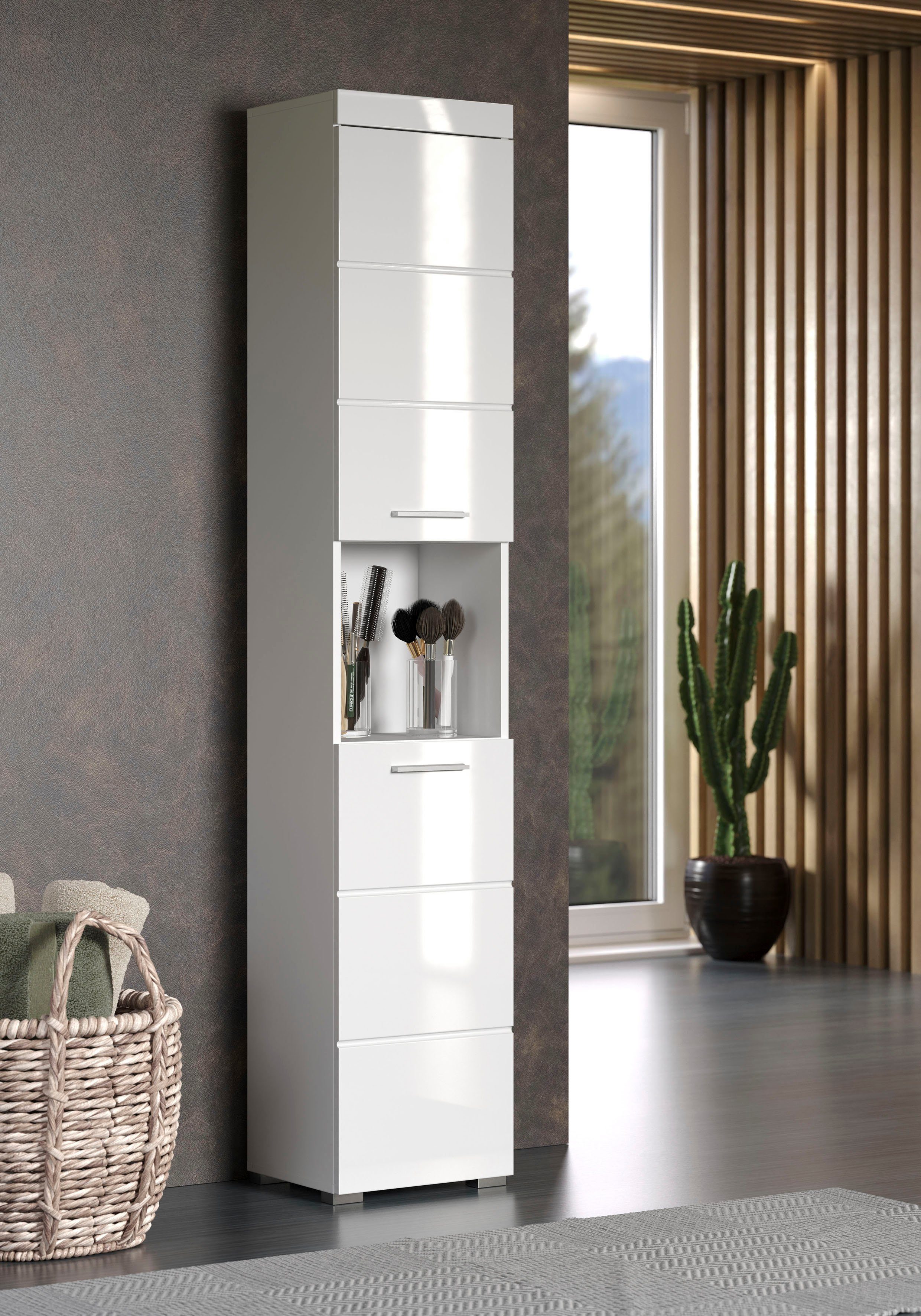 INOSIGN Hoge kast Avena Badkamer hoge kast met open vak, 2 deuren en 2 planken