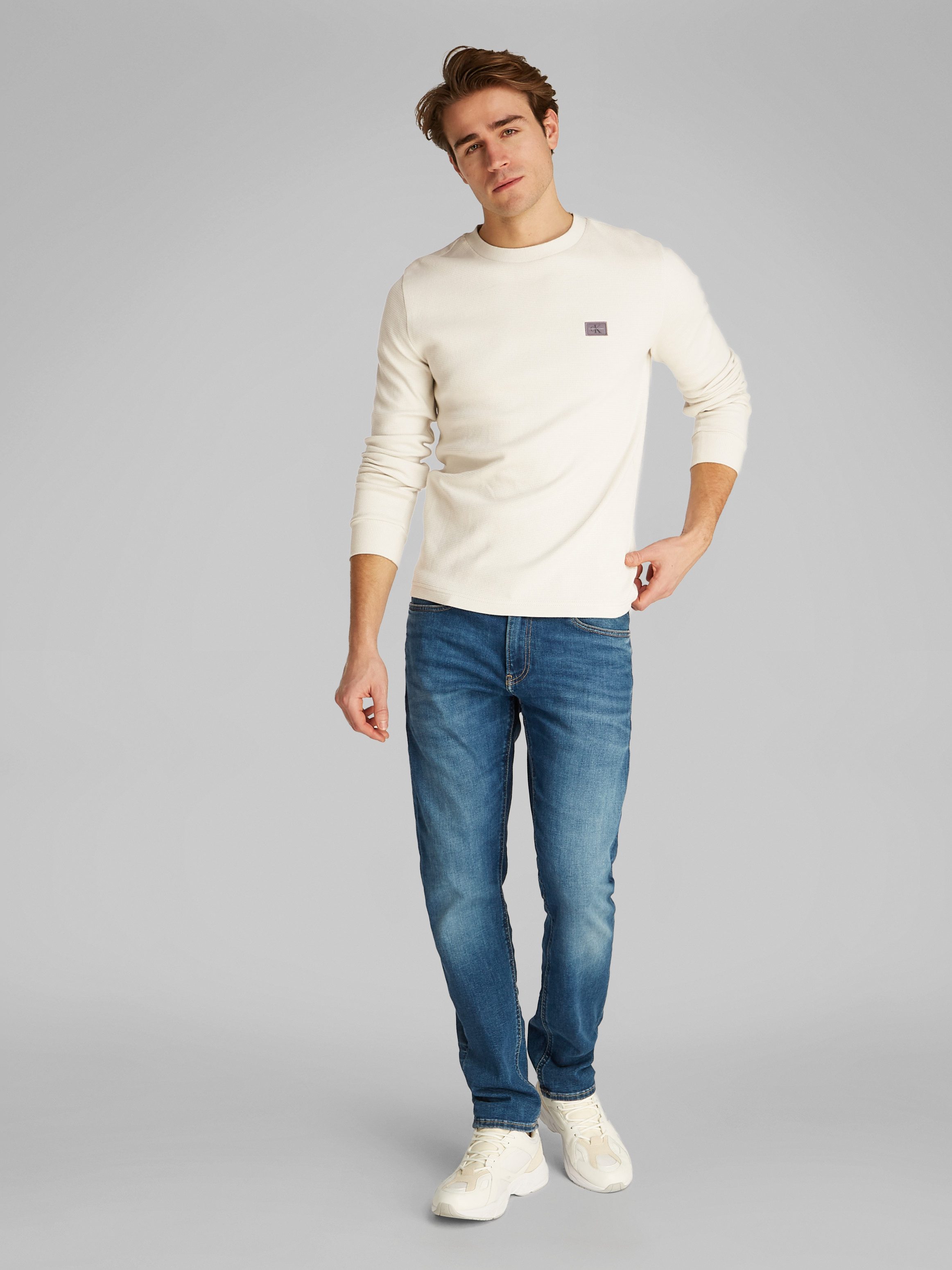 Calvin Klein Shirt met lange mouwen WOVEN LABEL WAFFLE LS TEE
