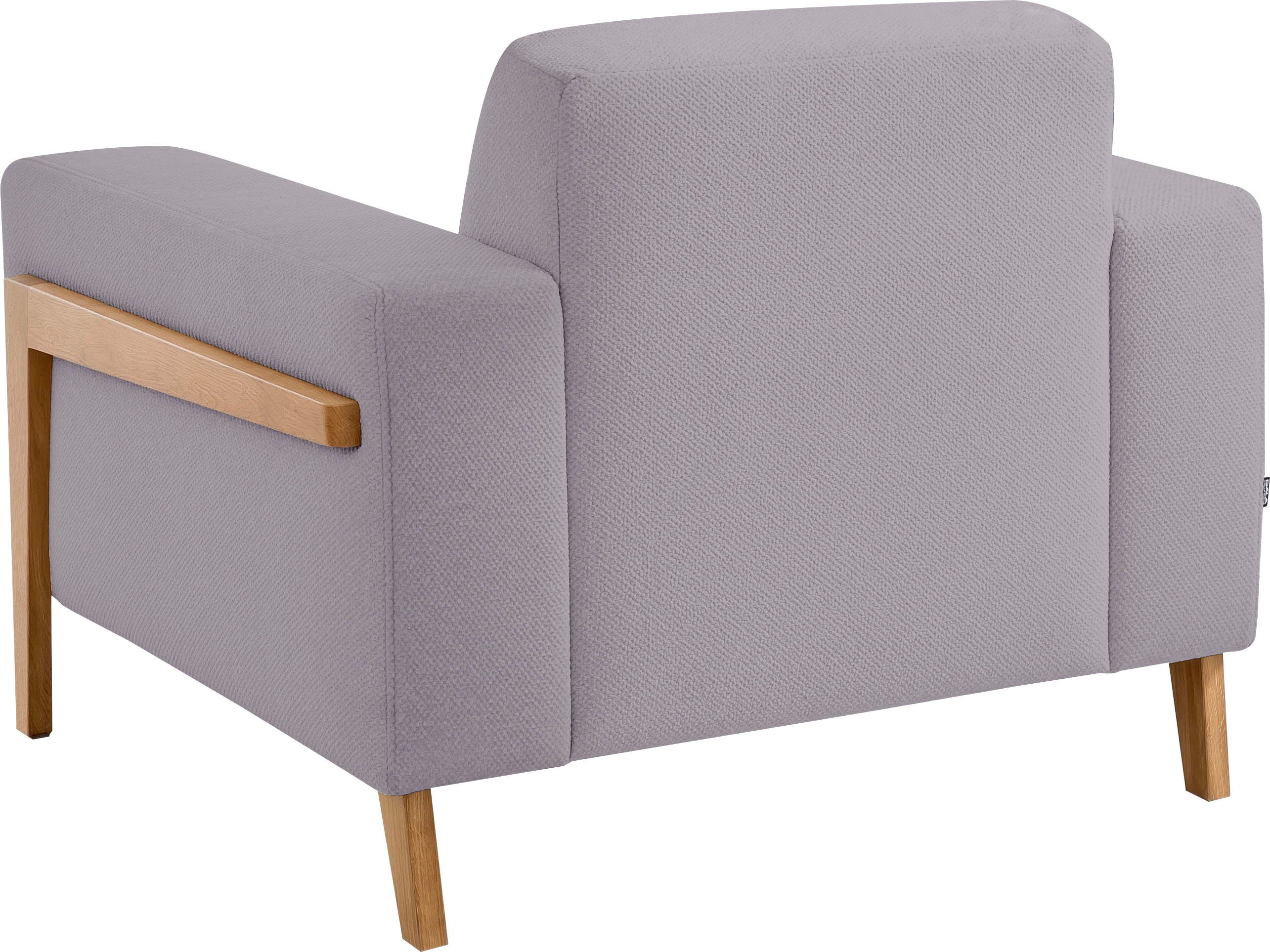 exxpo - sofa fashion Fauteuil Starr, loungestoel, Scandic ontwerp met zichtbaar hout aan de armleuning in scandinavisch design, met massief houten poten, vrij plaatsbaar in de ruimte