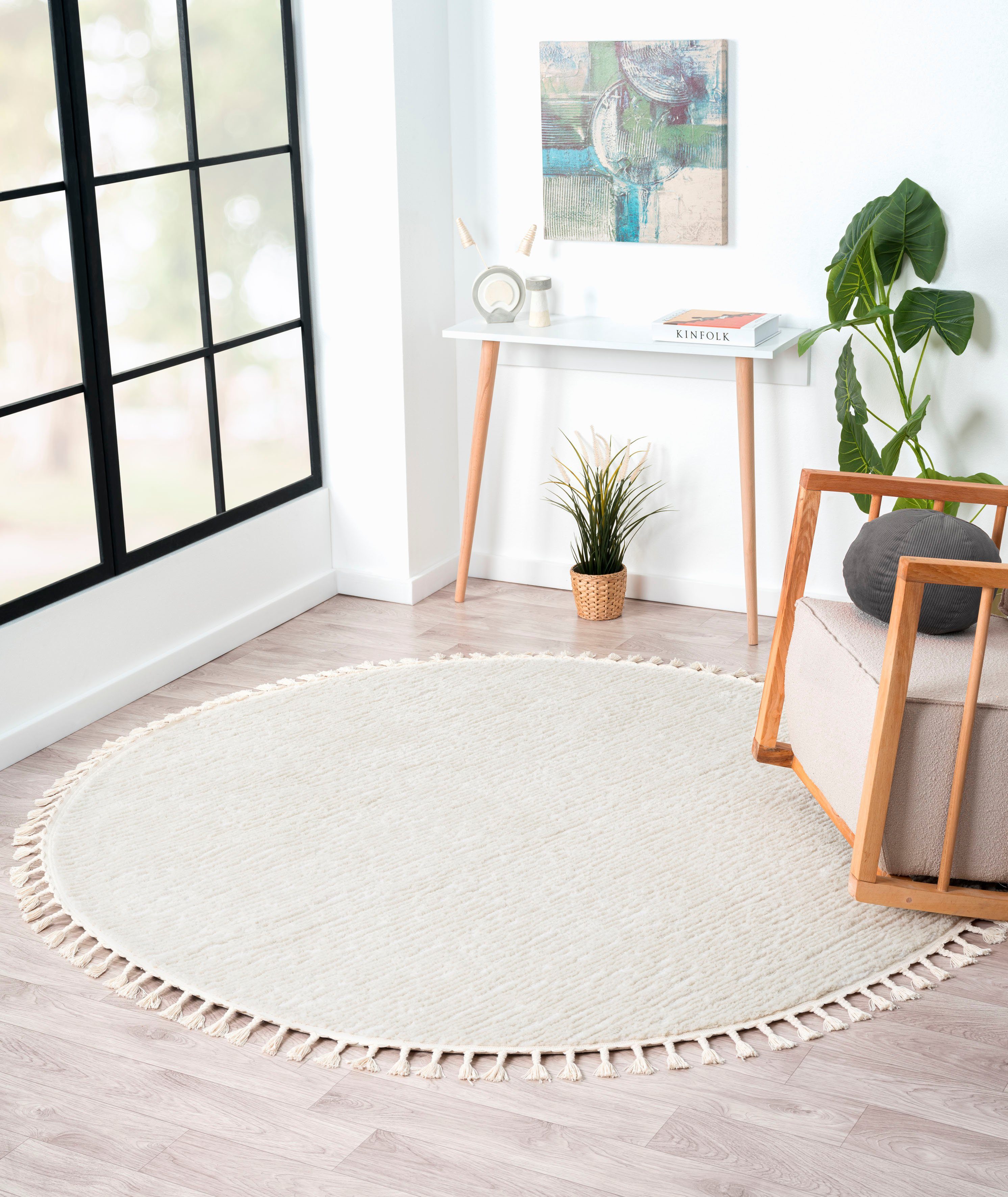 Myflair Möbel & Accessoires Hoogpolig vloerkleed Moroccan Pureness moderne tapijt, uni-kleuren, zacht door hoogpolig, met franjes