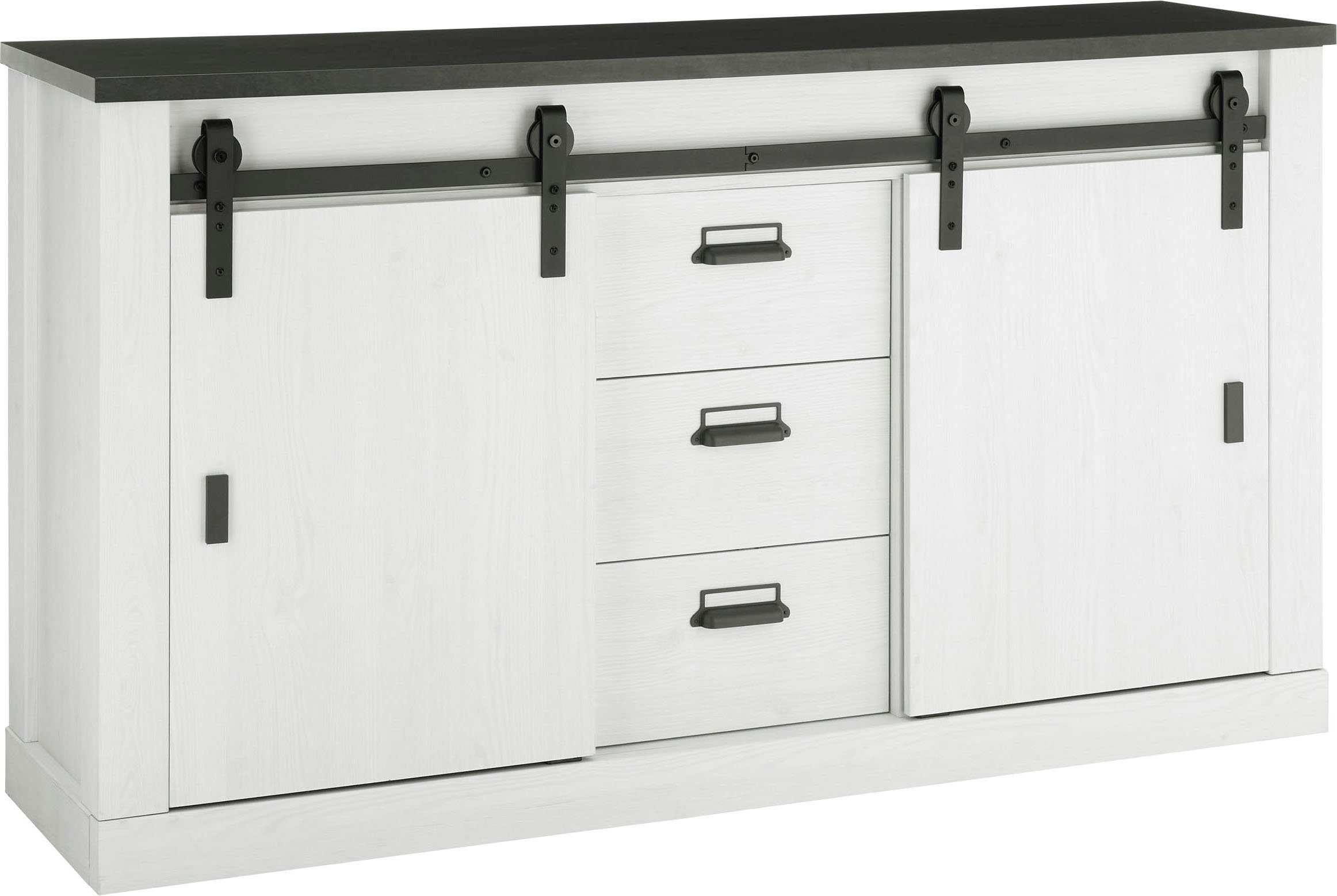 Home affaire Dressoir Sherwood Houtdecor, met schuurdeurbeslag en apothekersgrepen, breedte 161 cm