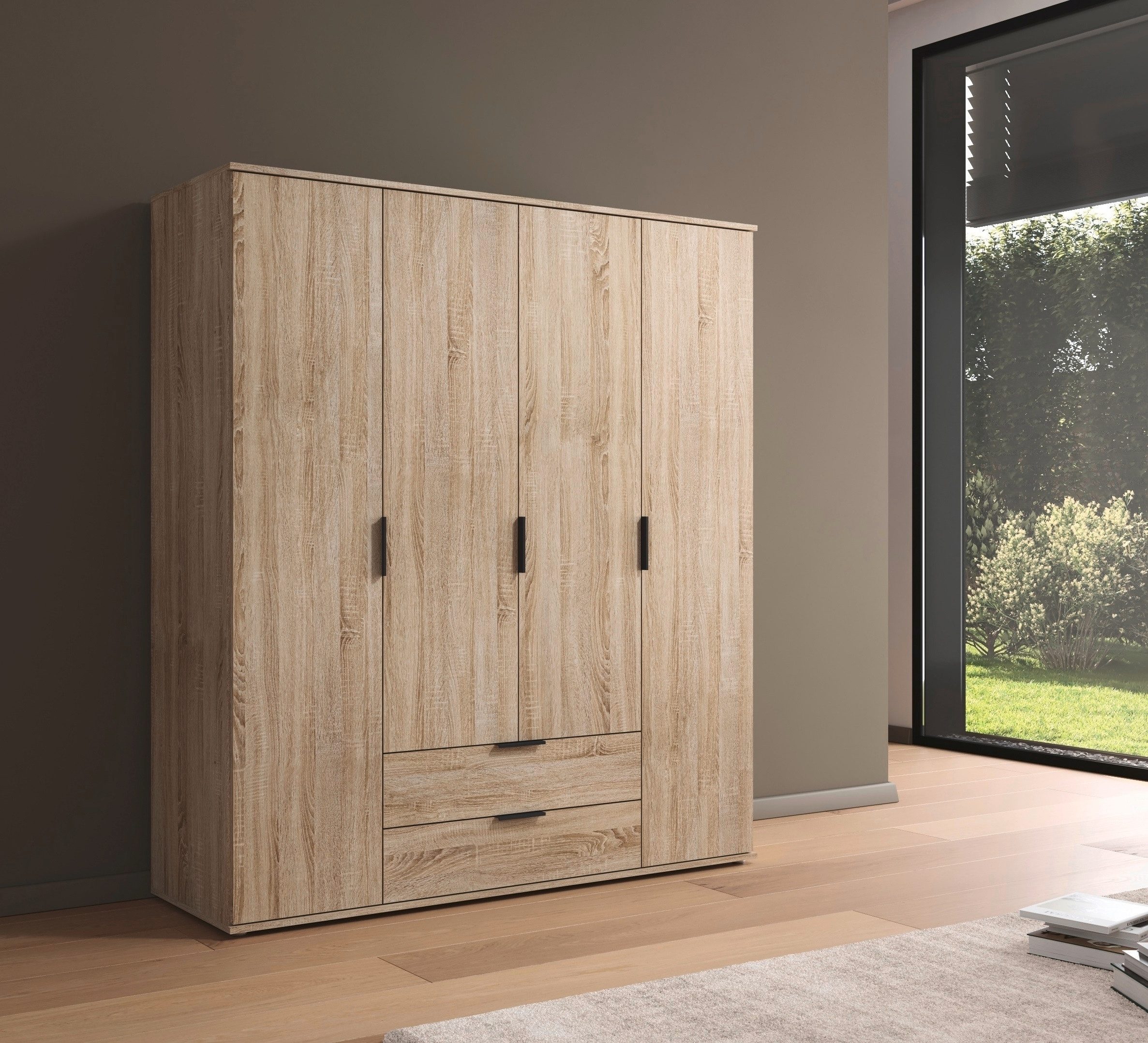 rauch Draaideurkast Kledingkast Kast Garderobe Wasmand ESSEA in 2 Breedtes met 2 lades, in eenvoudig ontwerp, moderne grepen made in germany