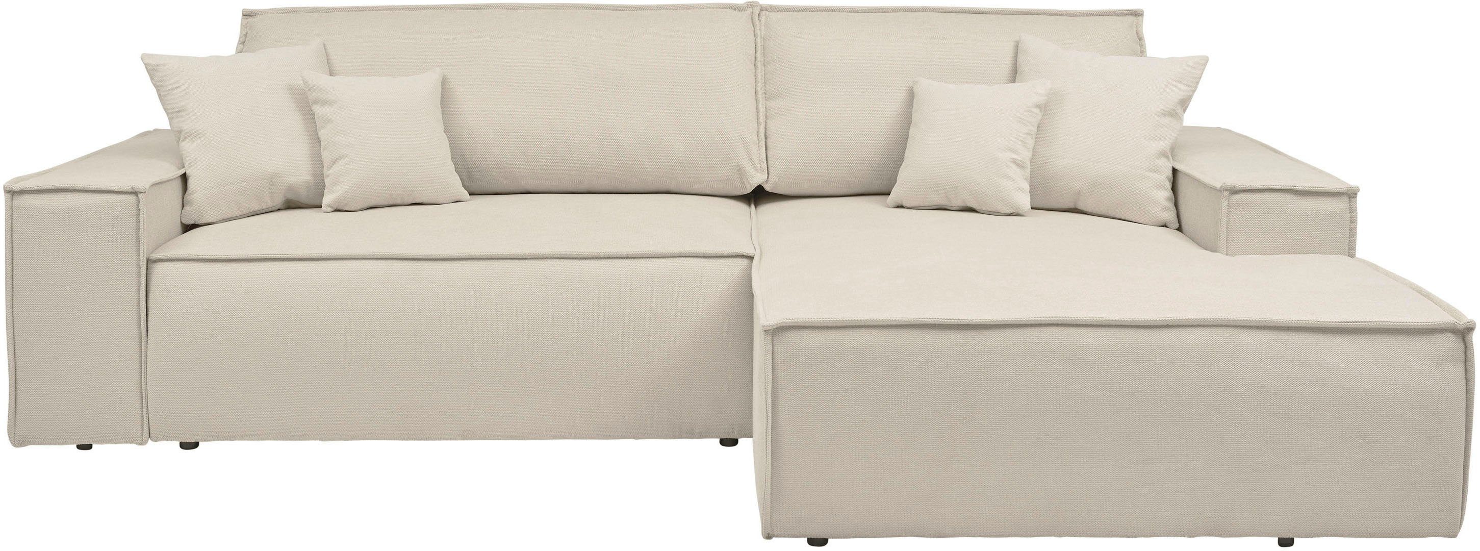 andas Hoekbank Finnley slaapbank 267 cm in Bouclé, fijne structuur en cord, L-vorm