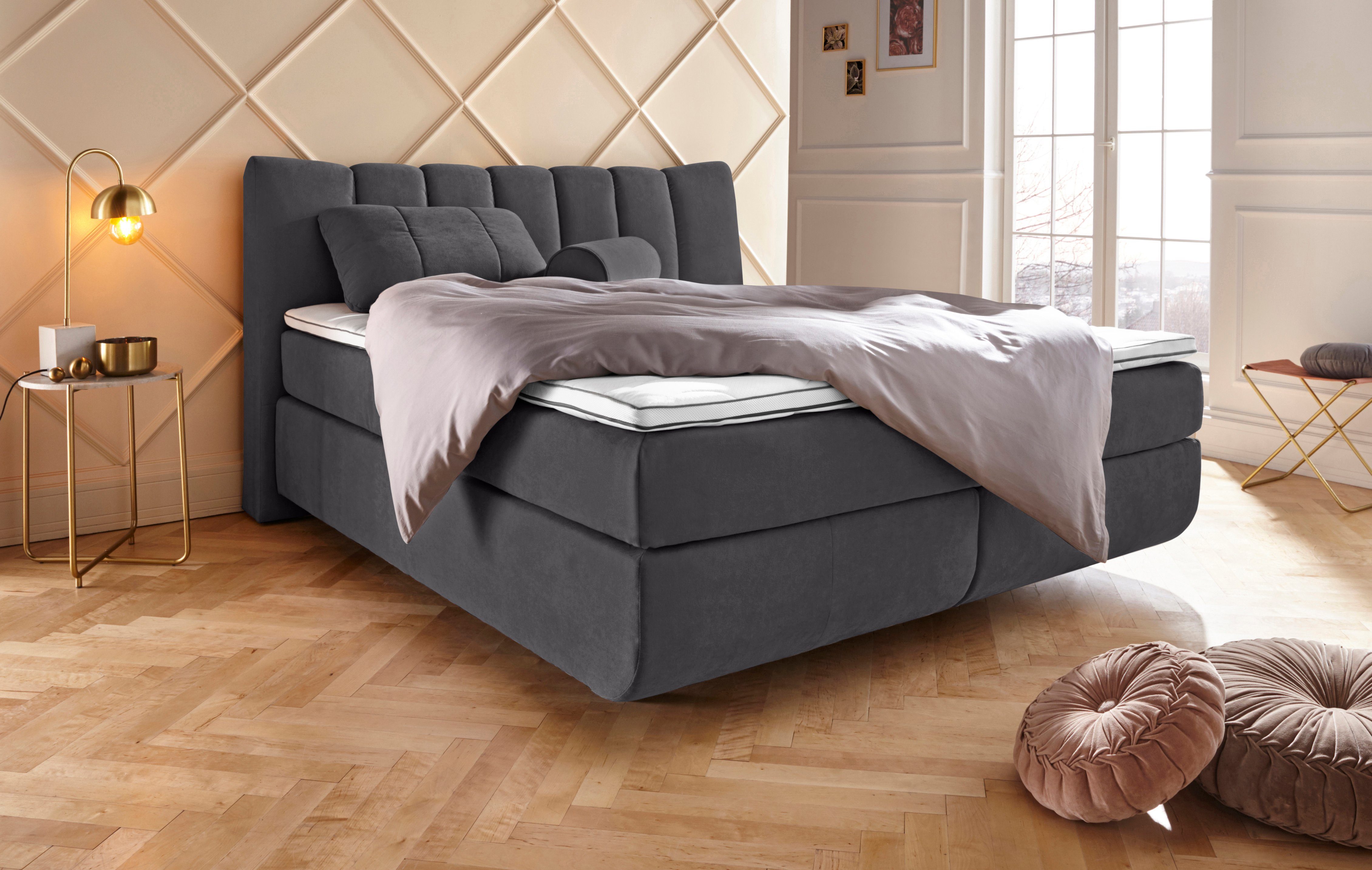 Leonique Boxspring Océane Los van de vloer- werkt vrijzwevend, verschillende hardheden (ook H4) boxsprings grijs