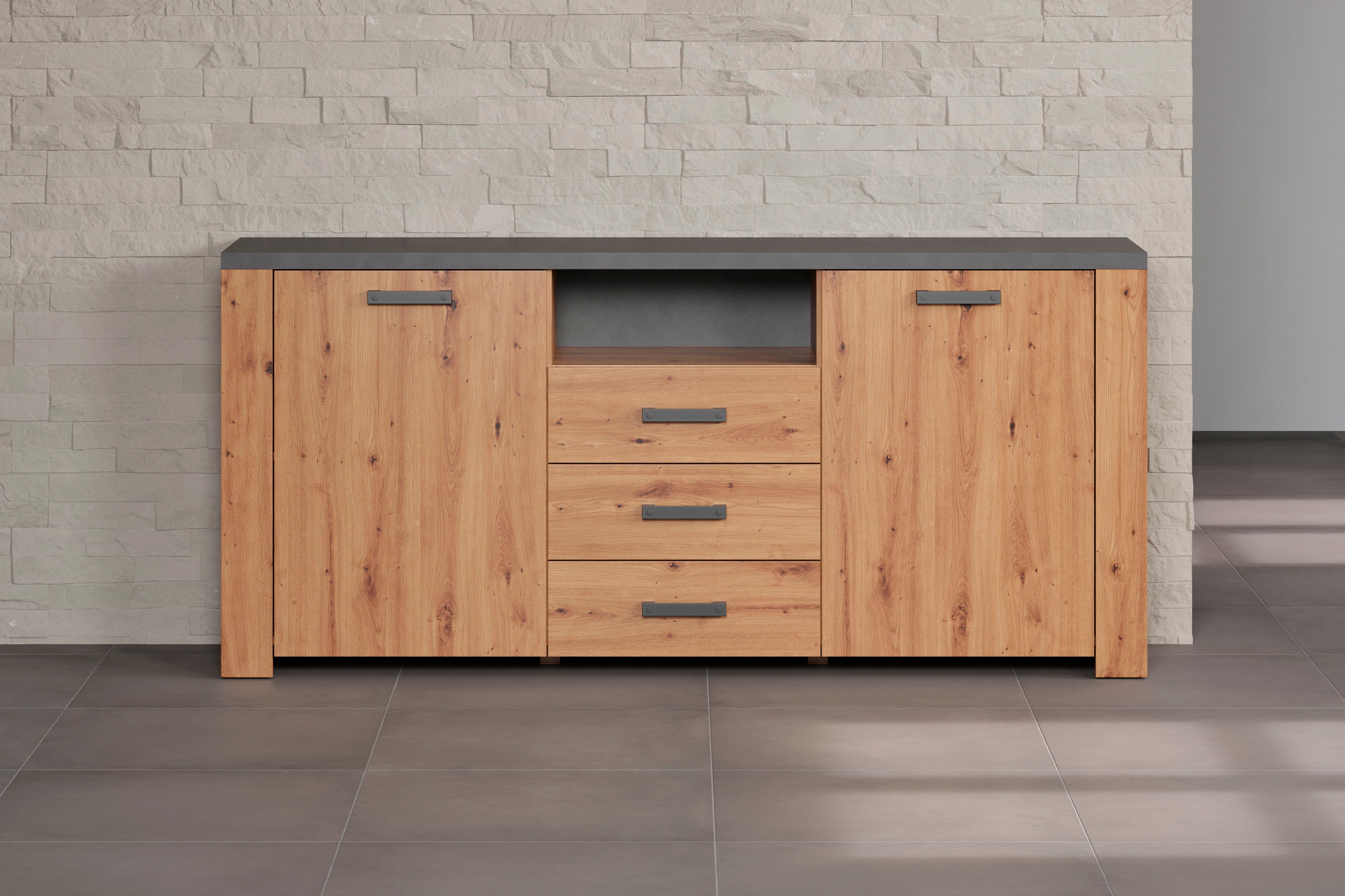 Home affaire Dressoir Ambres Commode in echt houtlook, Afmetingen BxH: 180x83 cm, Eik (1 stuk) dressoirs bruin