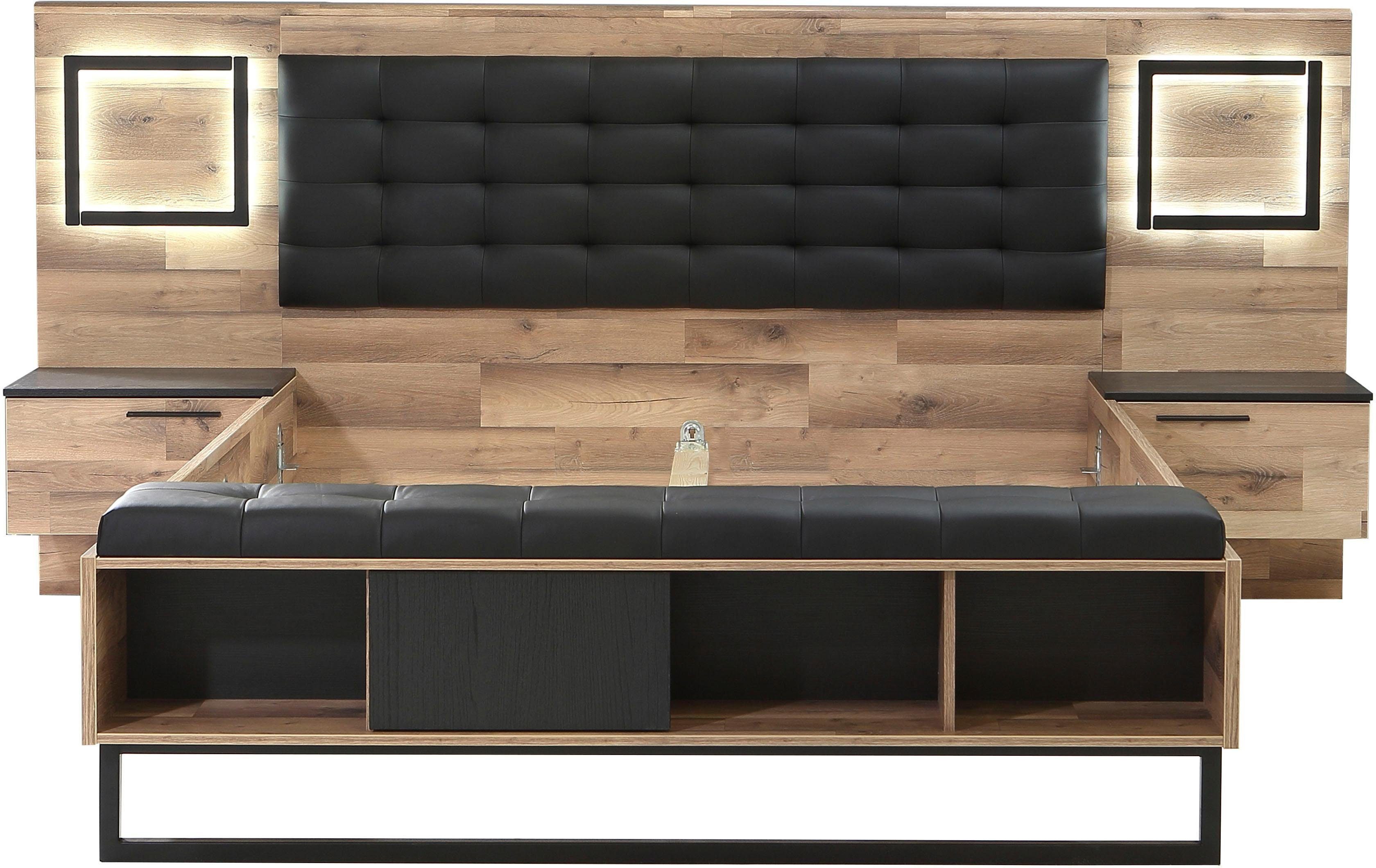 FORTE Ledikant Sirius Crown met ledverlichting en bekleed hoofdbord