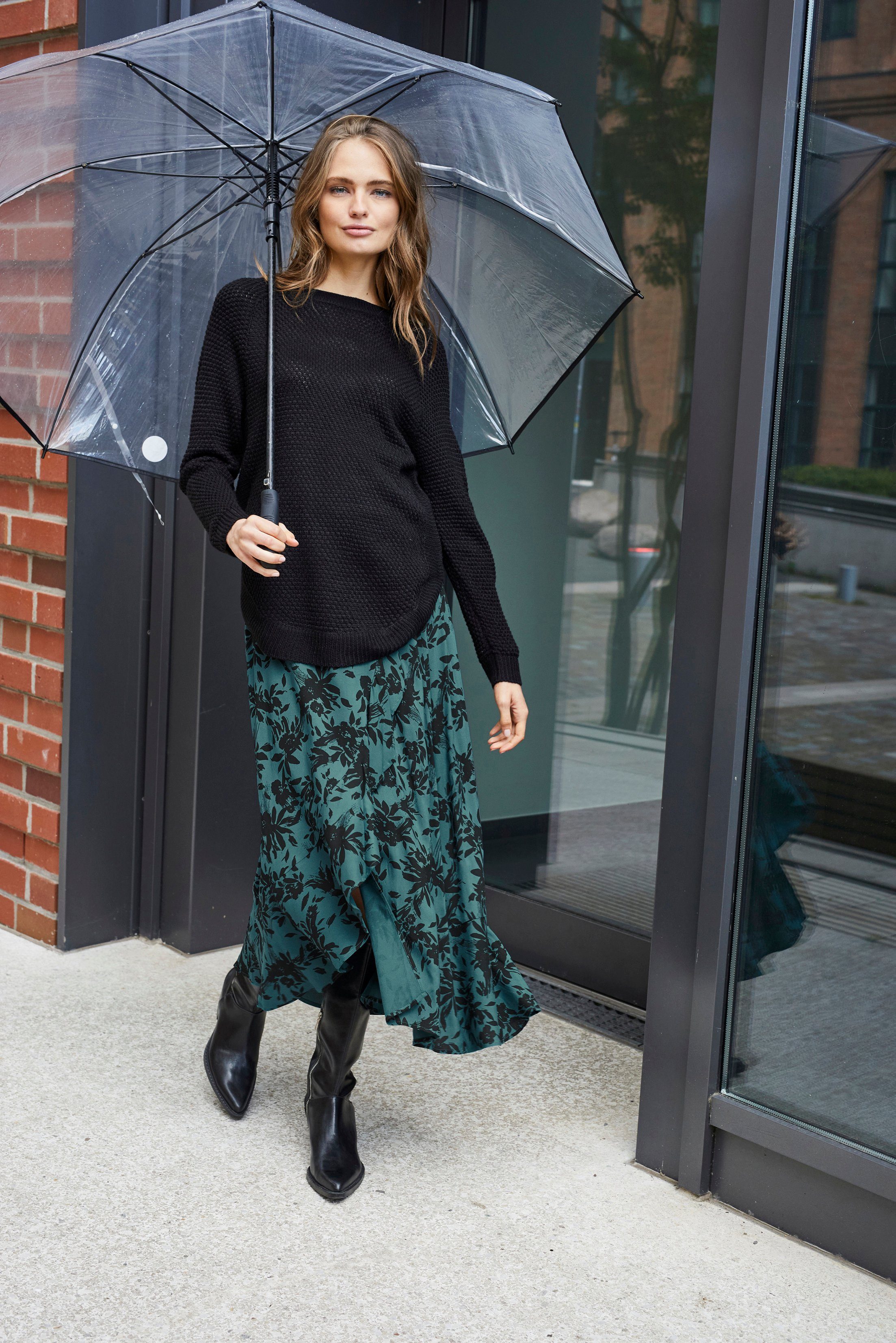 Aniston CASUAL Trui met ronde hals ribbreisel langs de zijnaden