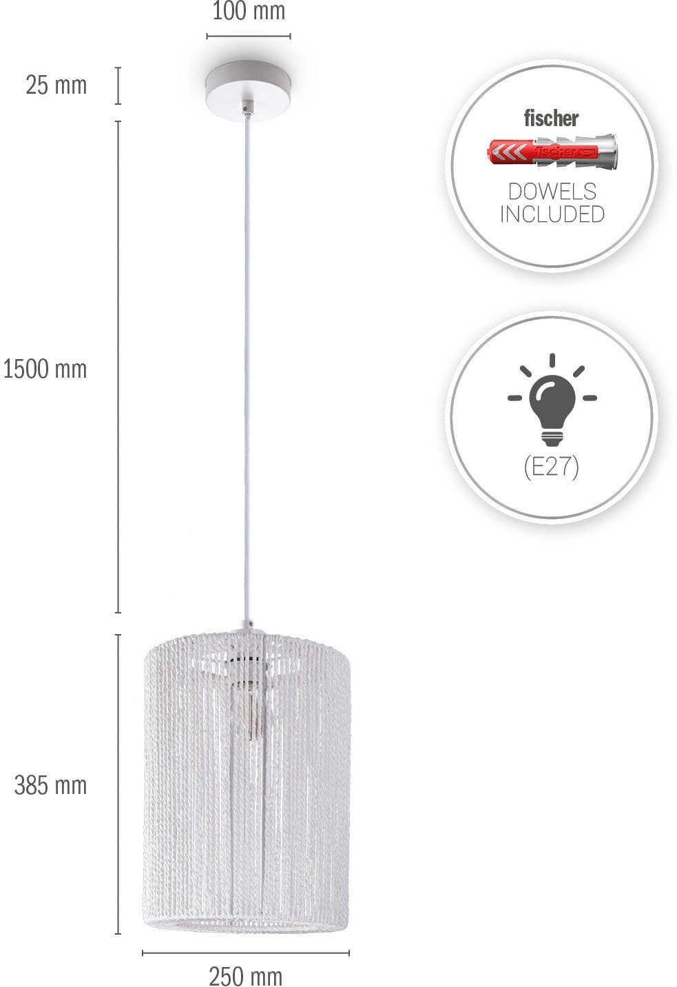 Paco Home Hanglamp Hugo Ricarda Woonkamer eetkamer rattan look Boho lampenkap papier rond