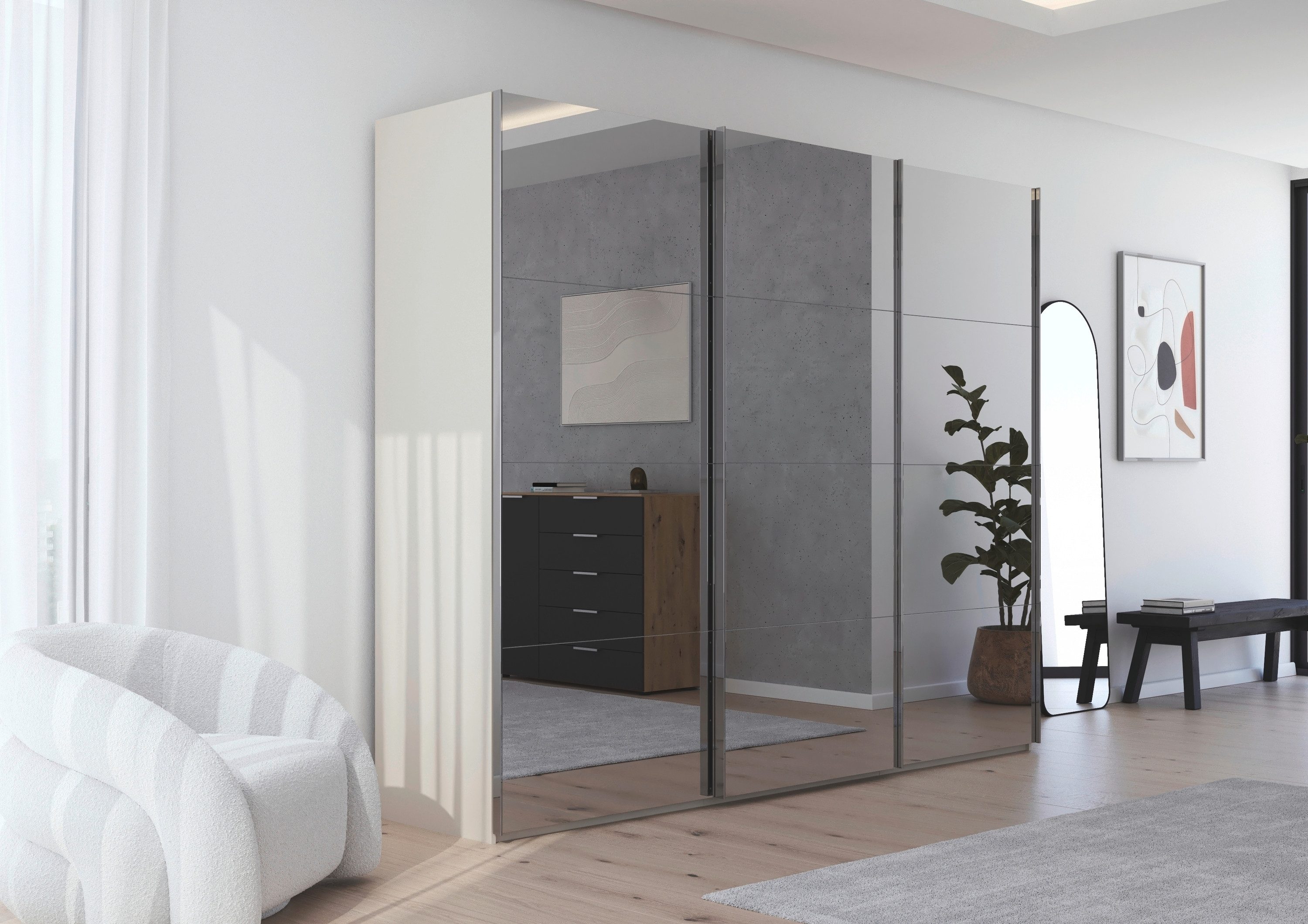 rauch Schuifdeurkast Kledingkast Kast Garderobe Slaapkamerkast SCALE-FYRA edel vierdelige deuren, spiegelfront en veel kleuren made in germany