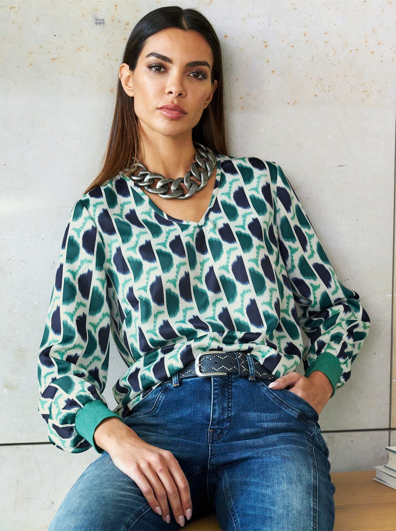 heine Gedessineerde blouse dames blouses maat 40 groen
