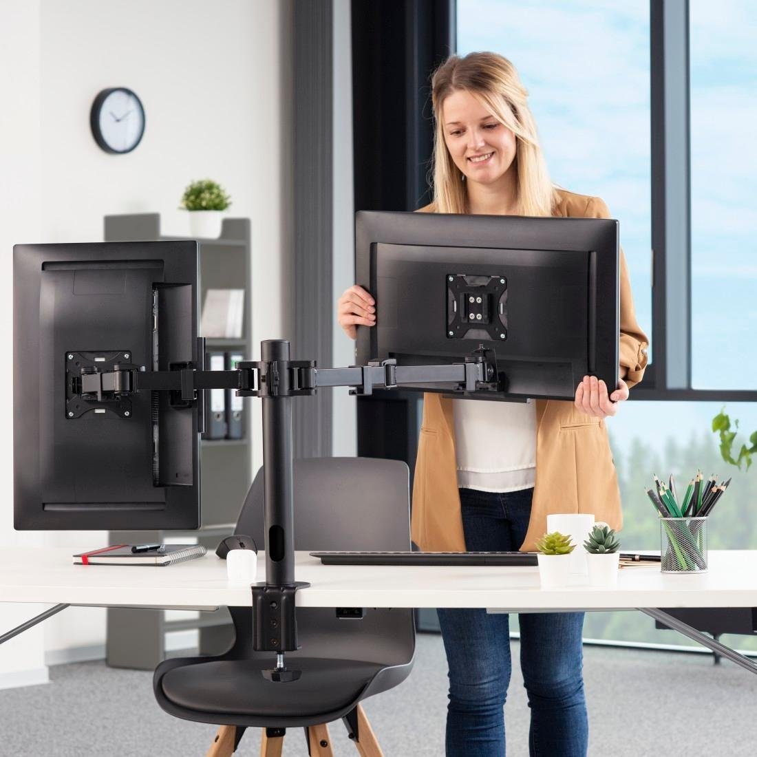 Hama Monitorhouder Beeldschermsteun, 2 monitoren, dubbele arm zwart
