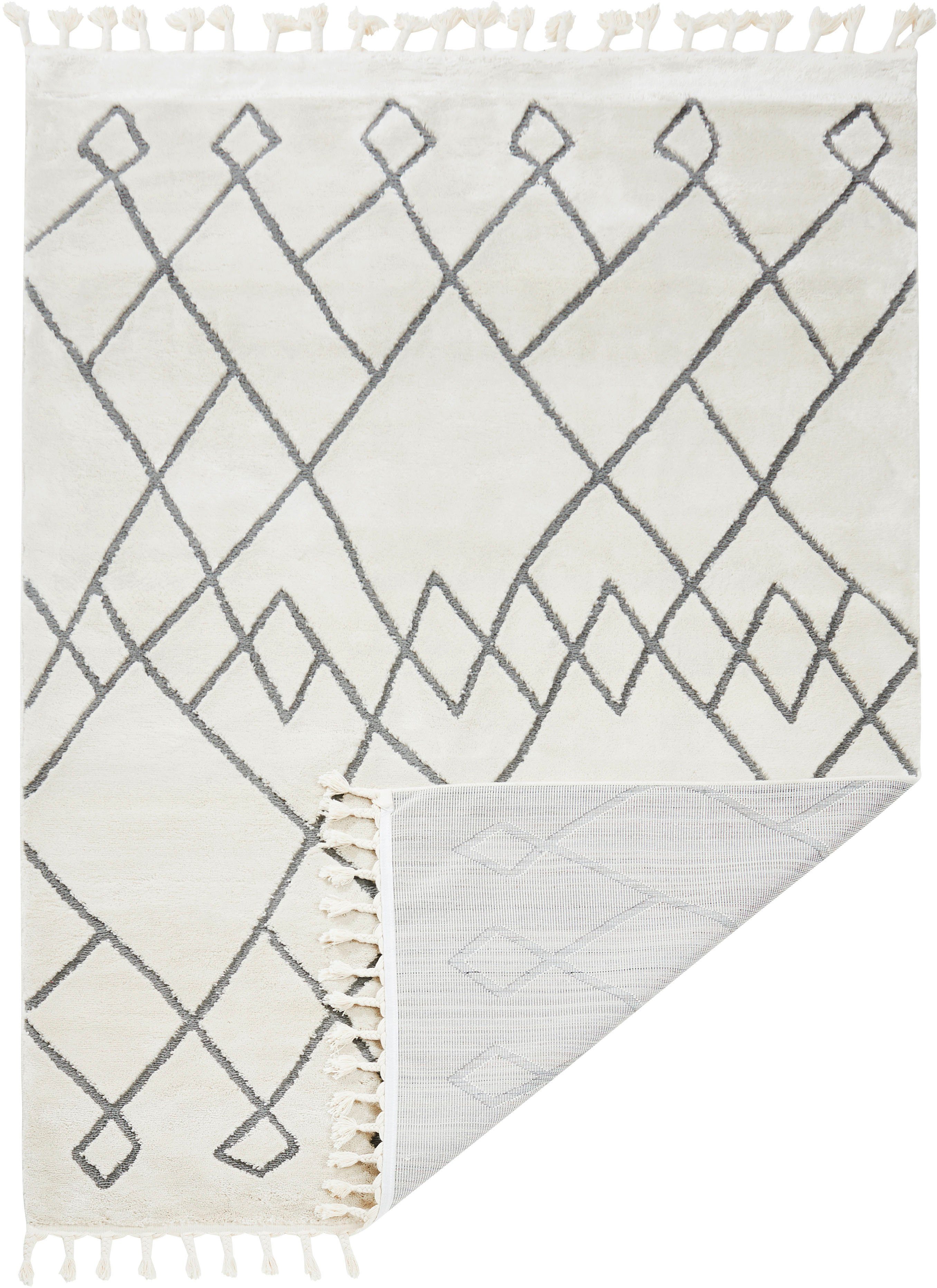 done.® Vloerkleed Sea modern scandi ontwerp, geruit, hoog-laag effect, met franjes