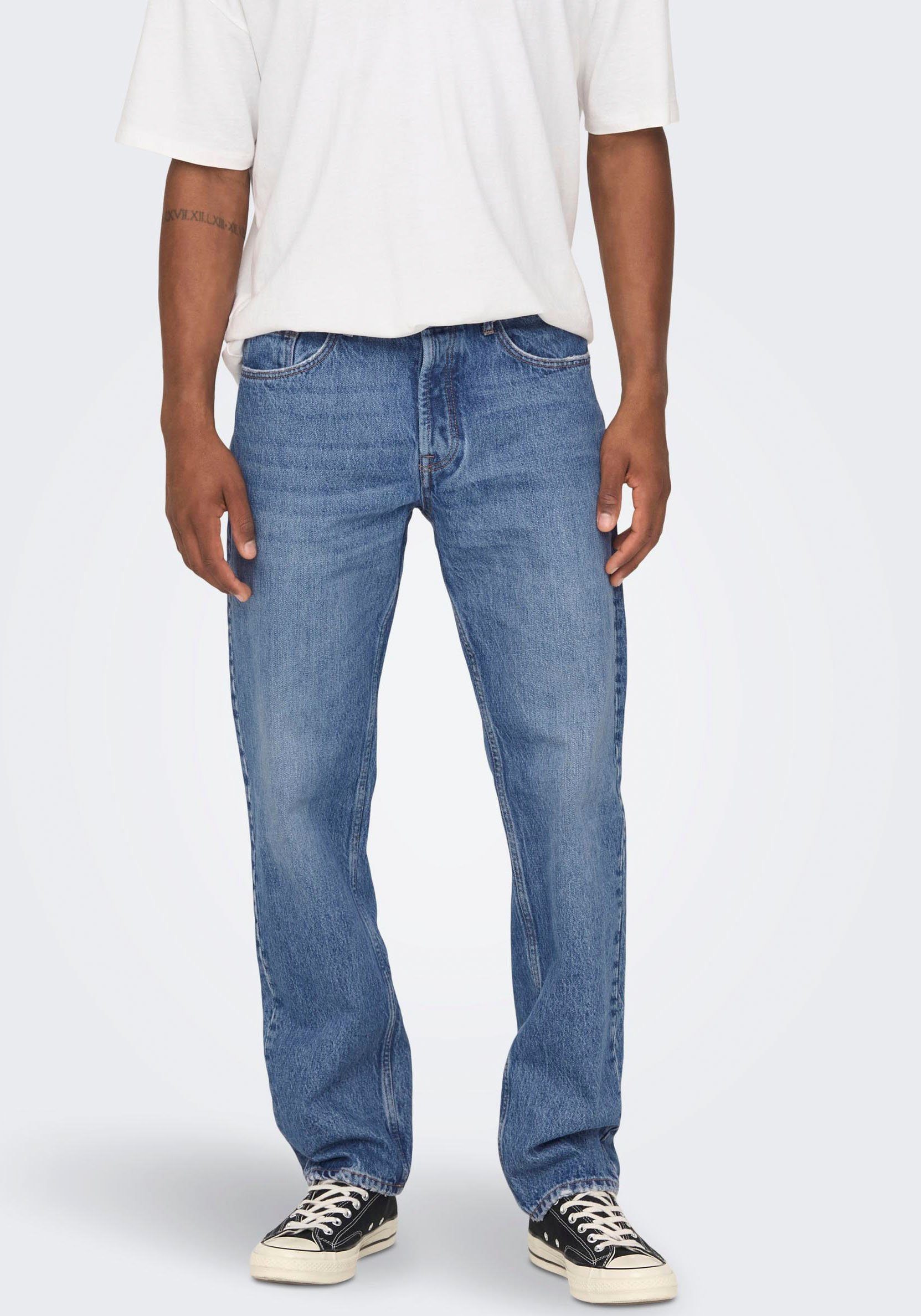 ONLY & SONS Regular fit jeans ONSEDGE STRAIGHT BROMO 0017 DOT DNM NOOS heren straight jeans maat 29 blauw