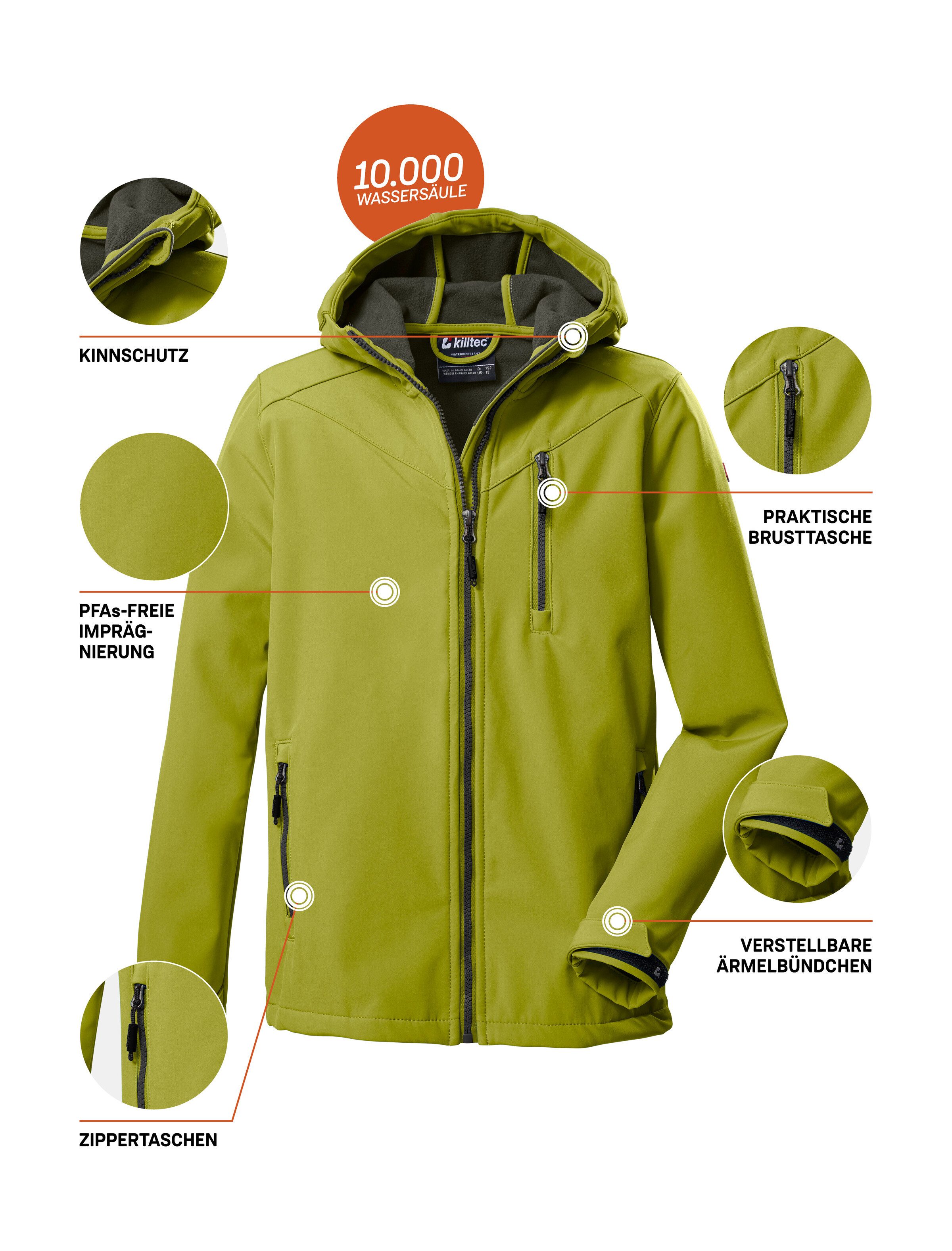 Killtec Softshell-jack Boys softshell-jack Waterafstotende softshelljack met capuchon, fleece en PFAs-vrij
