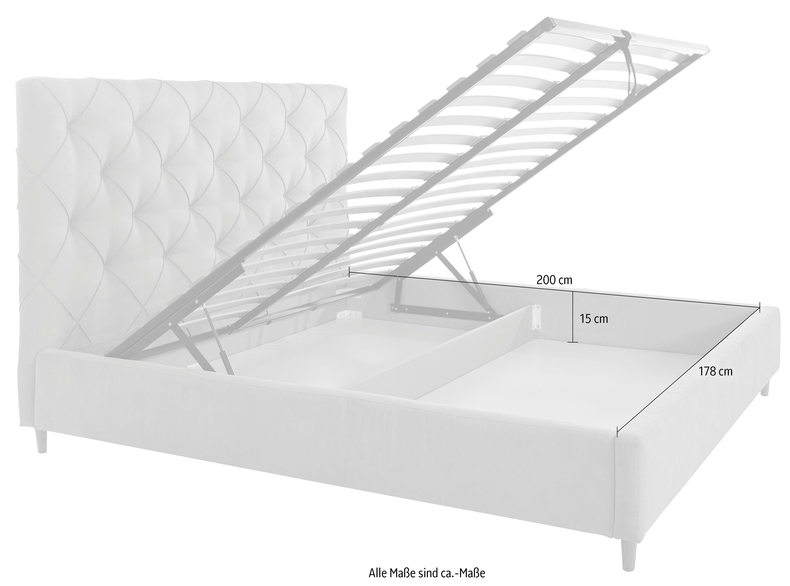 Leonique Gestoffeerd bed LOUANNE met mooie capitonnage aan de achterkant, met bedkist