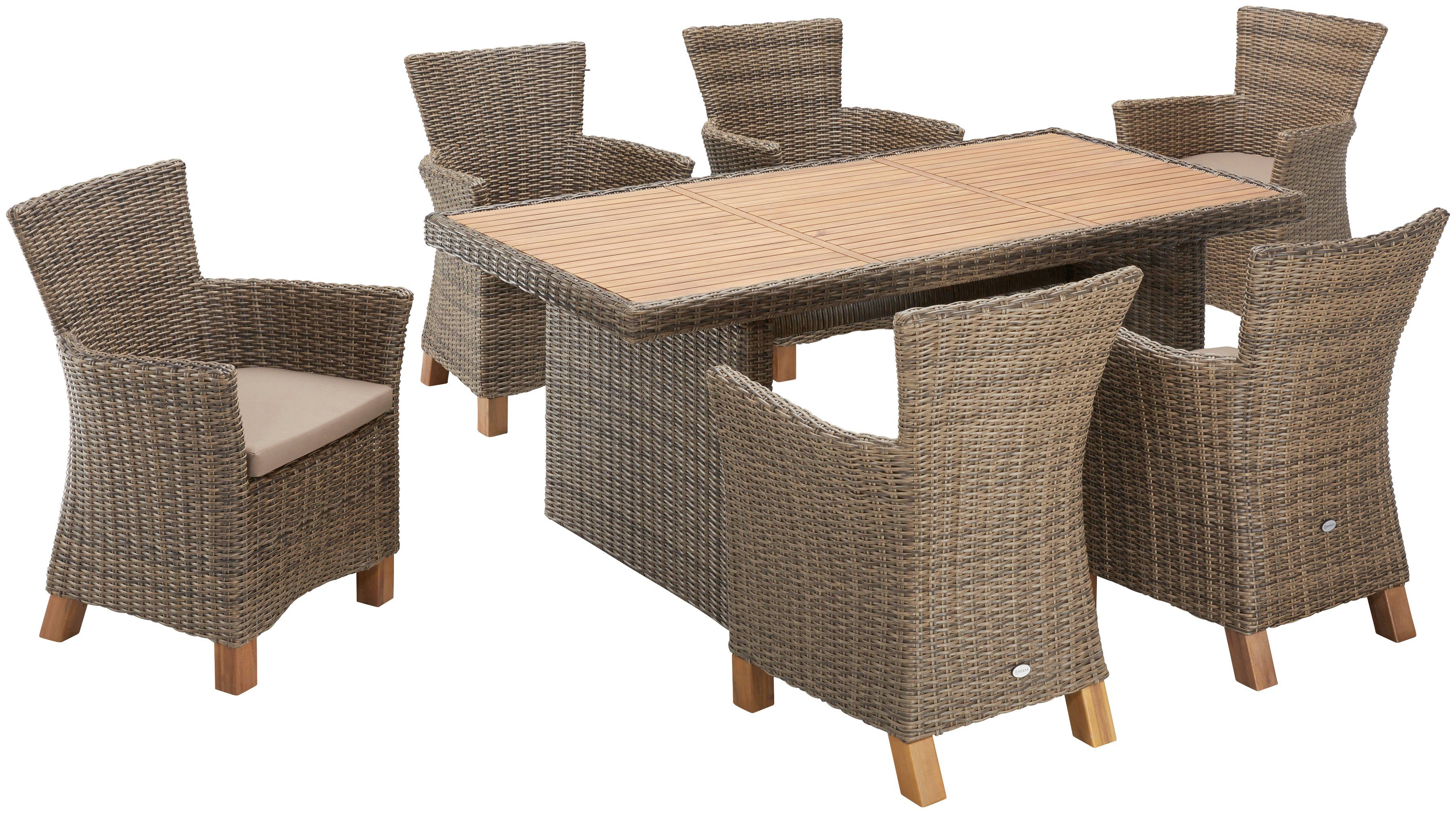 MERXX Tuin-eethoek Toscane Aluminium, polyrotan, acaciahout FSC 100%, geschikt voor 6 personen (13-delig)