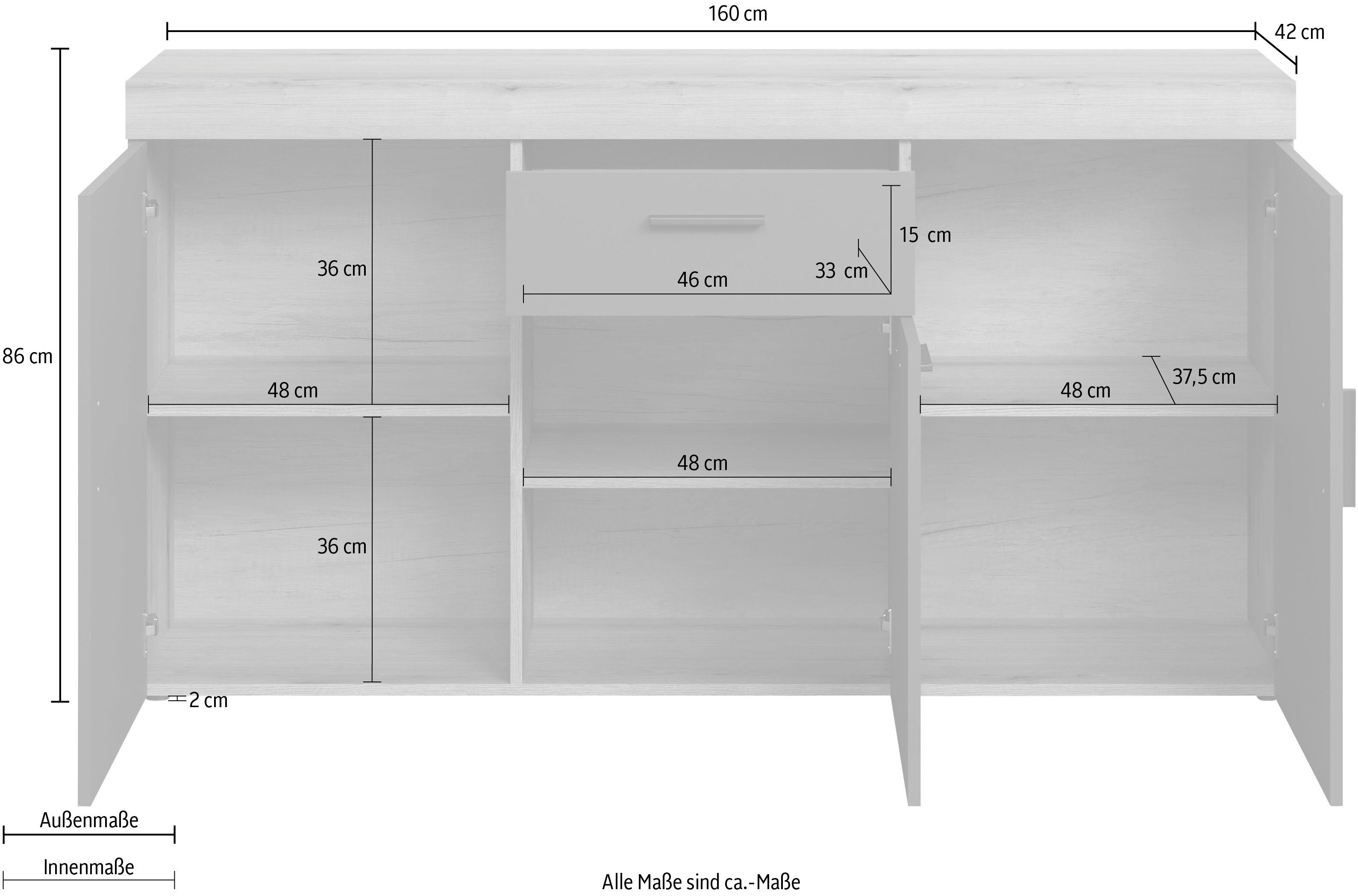 Home affaire Dressoir Gent Commode met eindhoutapplicaties - (B/D/H): 160/42/86 cm (1 stuk)