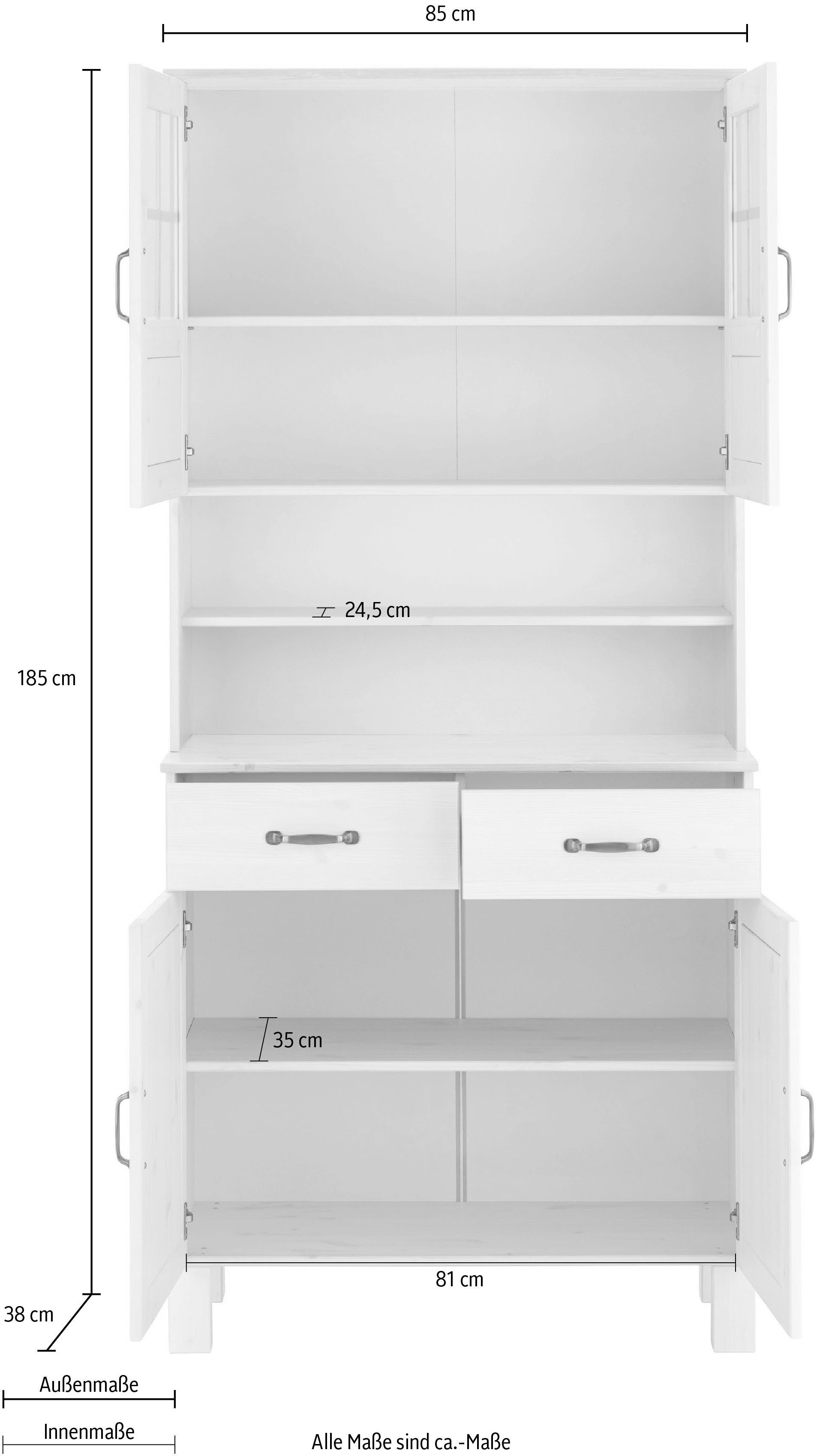 Home affaire Keukenbuffet Alby Breedte 85 cm, 2 glasdeuren