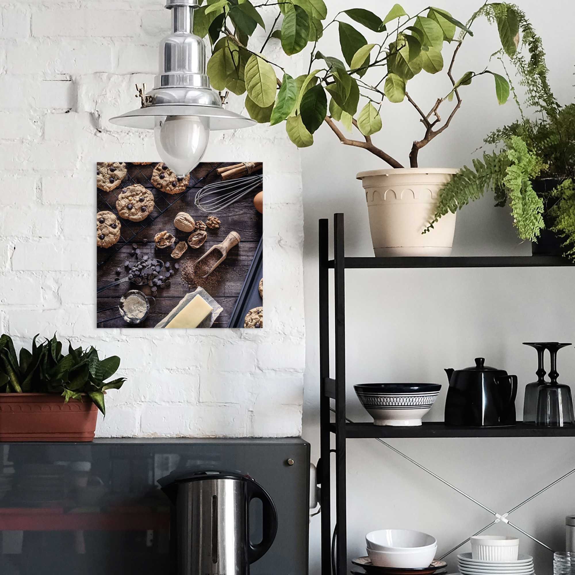 Reinders! Print op glas Artprint op glas lekkere chocolade cookies - ingrediënten - walnoten - bakken
