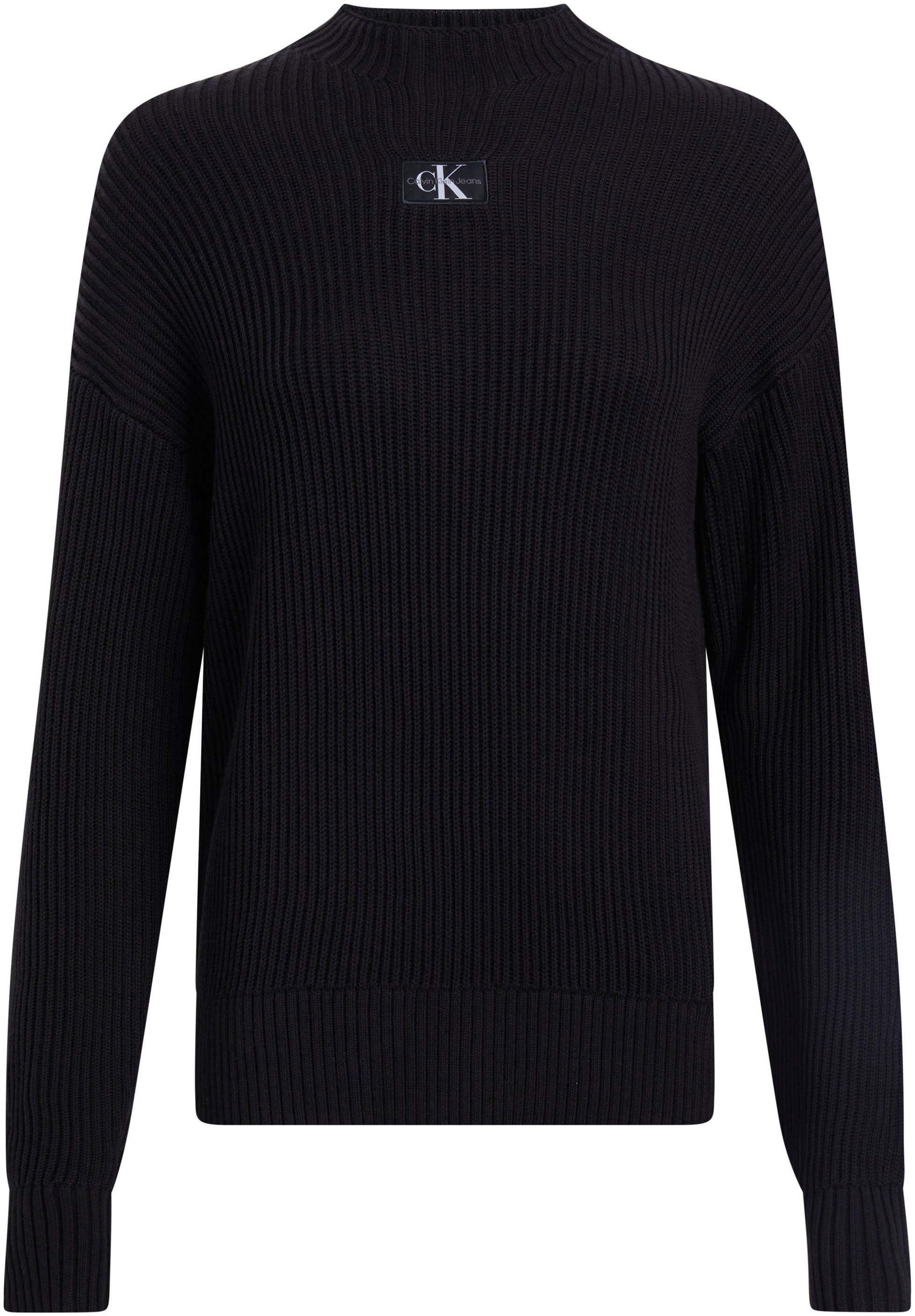 Calvin Klein Jeans Plus Trui met staande kraag PLUS WOVEN LABEL LOOSE SWEATER in grote maten en met logo-patch