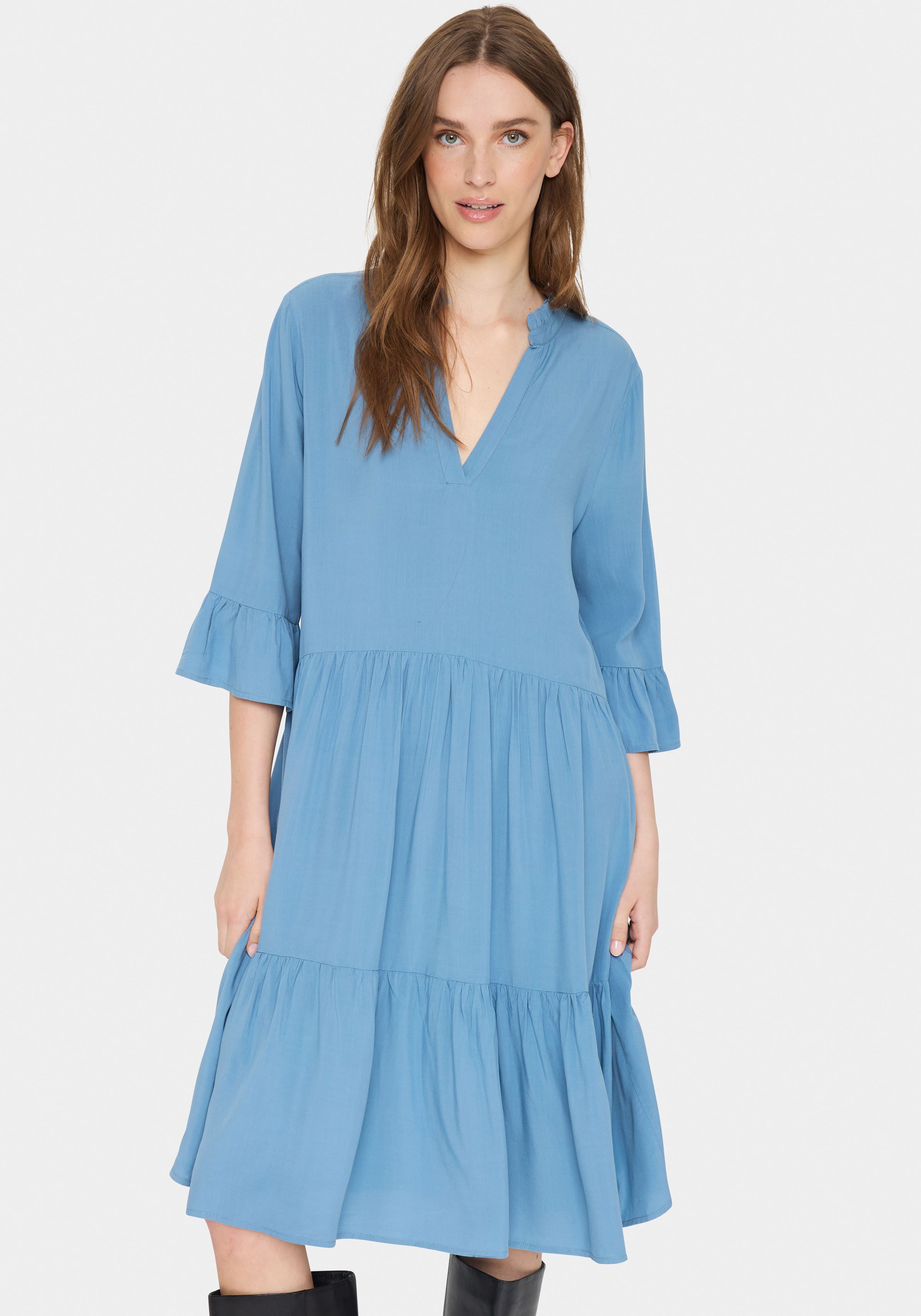 Saint Tropez Blousejurk EdaSZ dress met volants en 3/4 mouwen dames blousejurken maat S (36) blauw