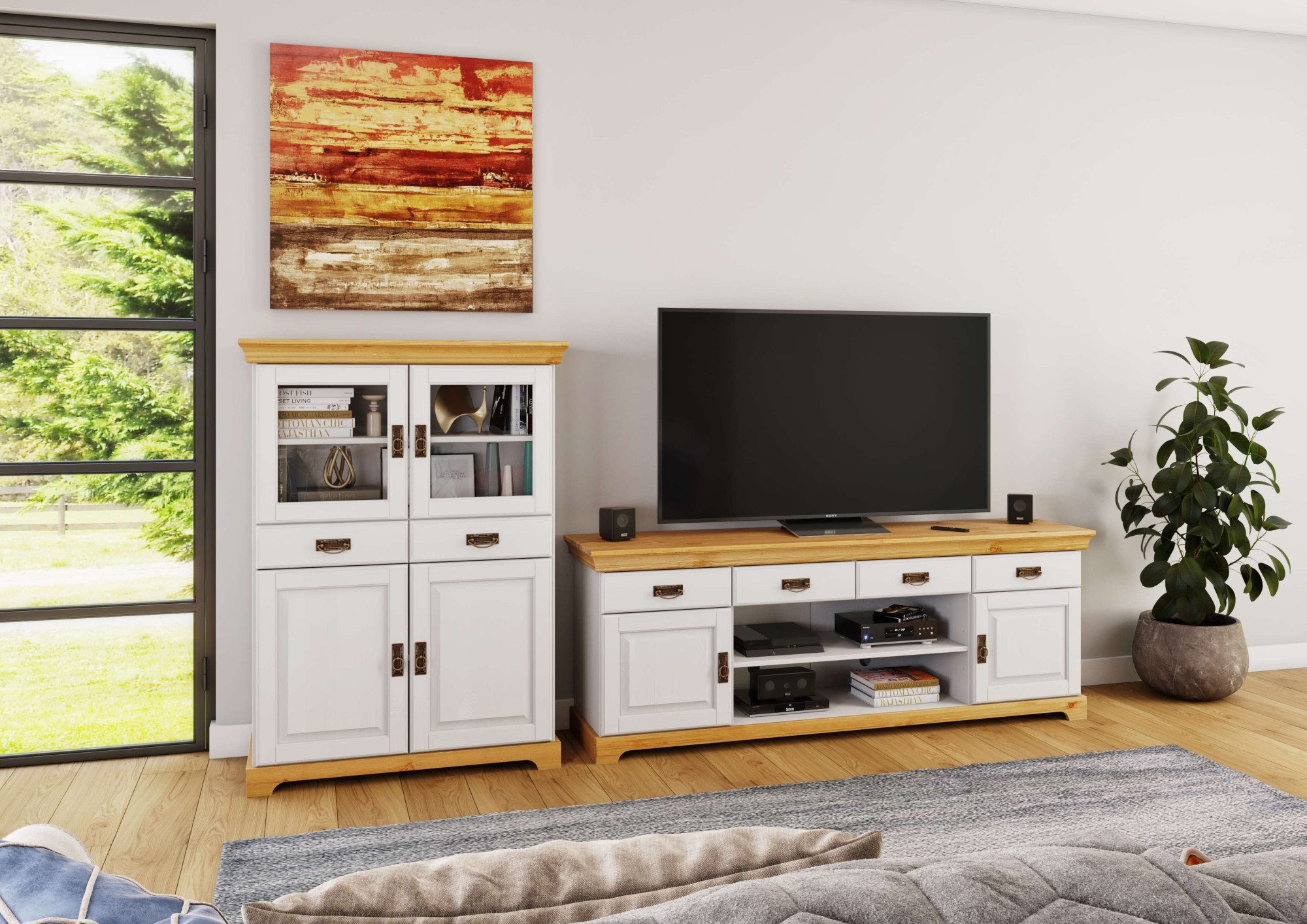 Home affaire Tv-meubel Rügen gecertificeerd massief hout, breedte 180 cm, in landhuisstijl