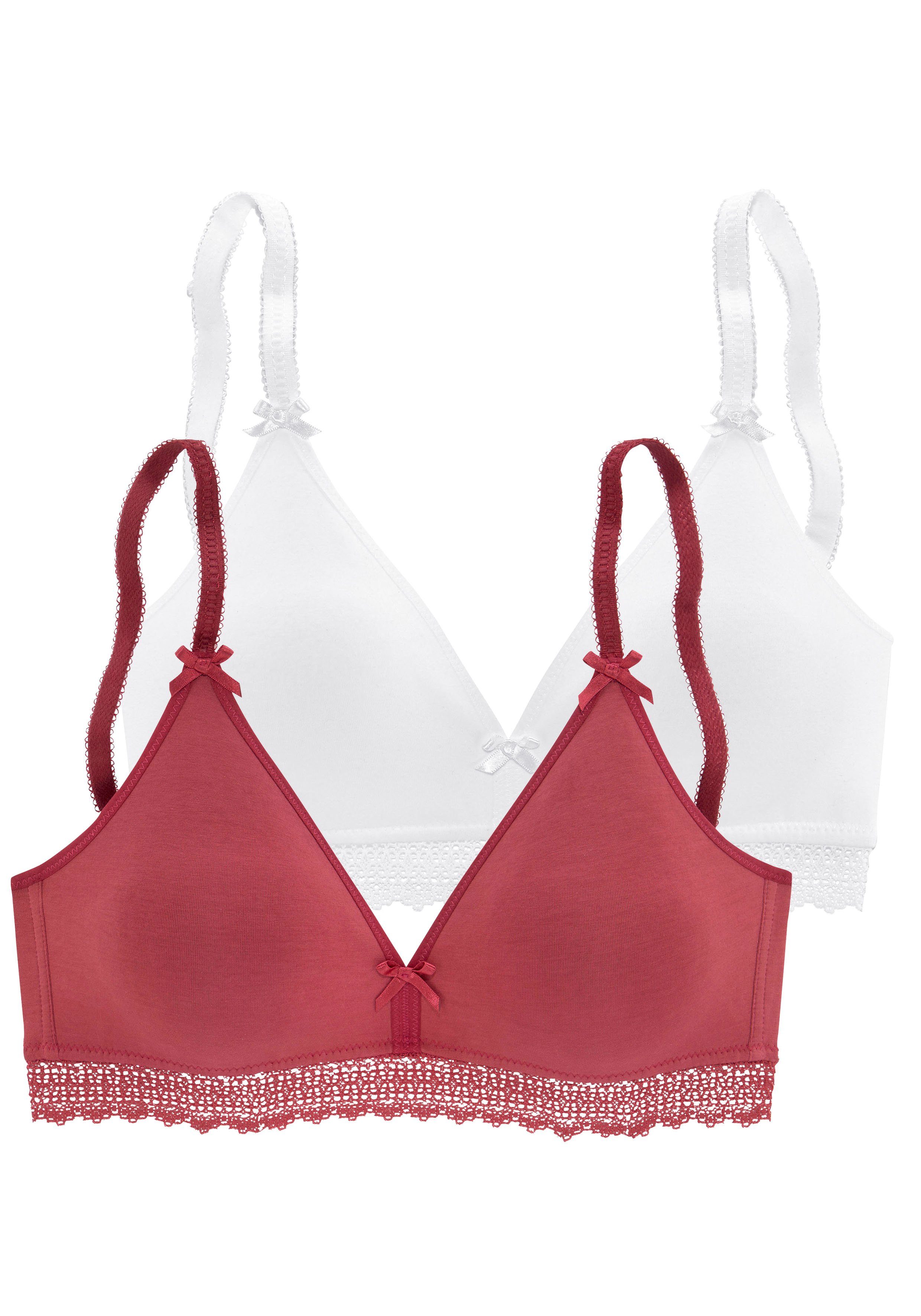 Petite fleur Bralette-bh zonder beugels met kanten band, gemaakt van zacht katoen, basic lingerie (Set van 2)
