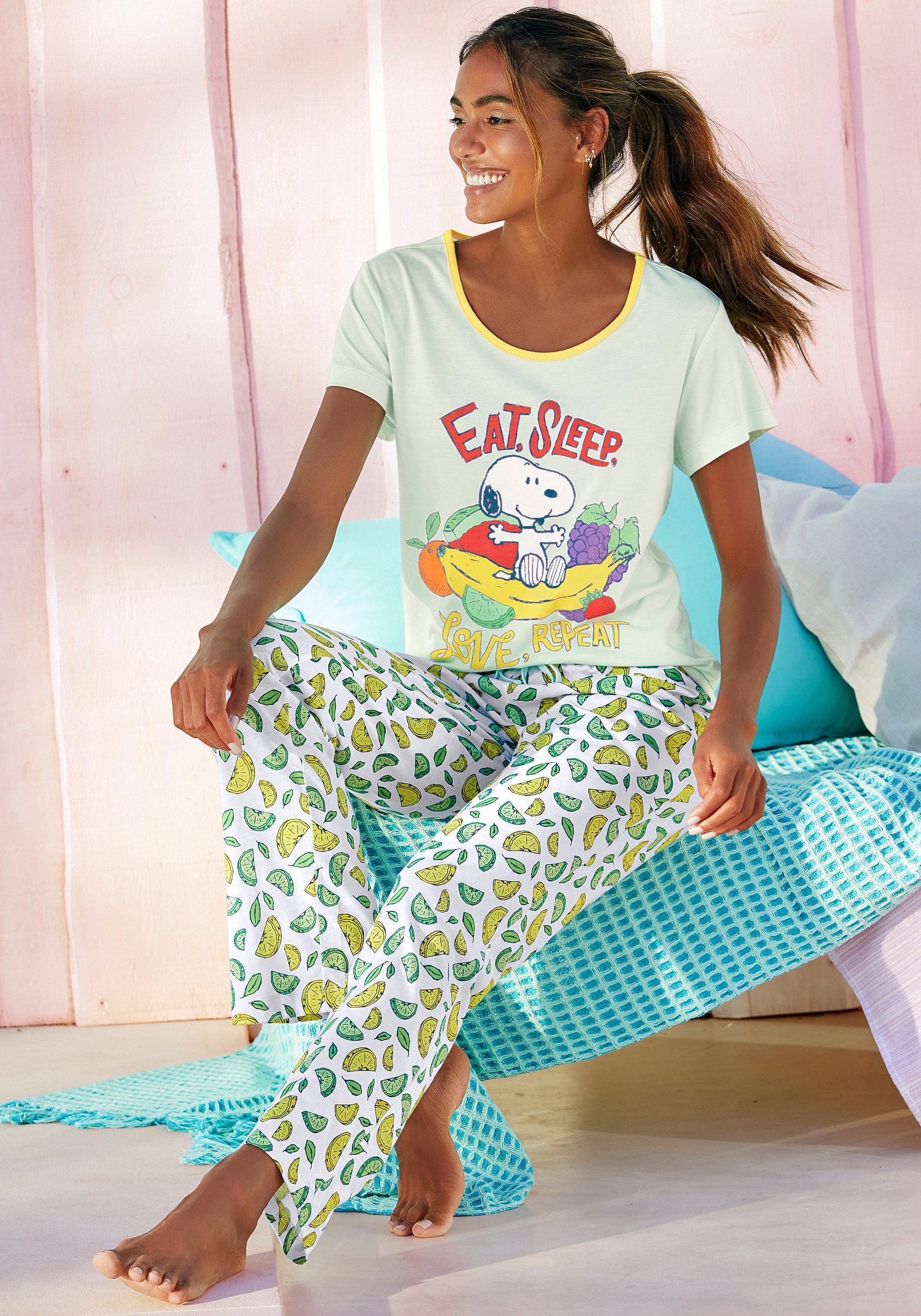 Peanuts Pyjama met snoopy-print (2-delig, 1 stuk)