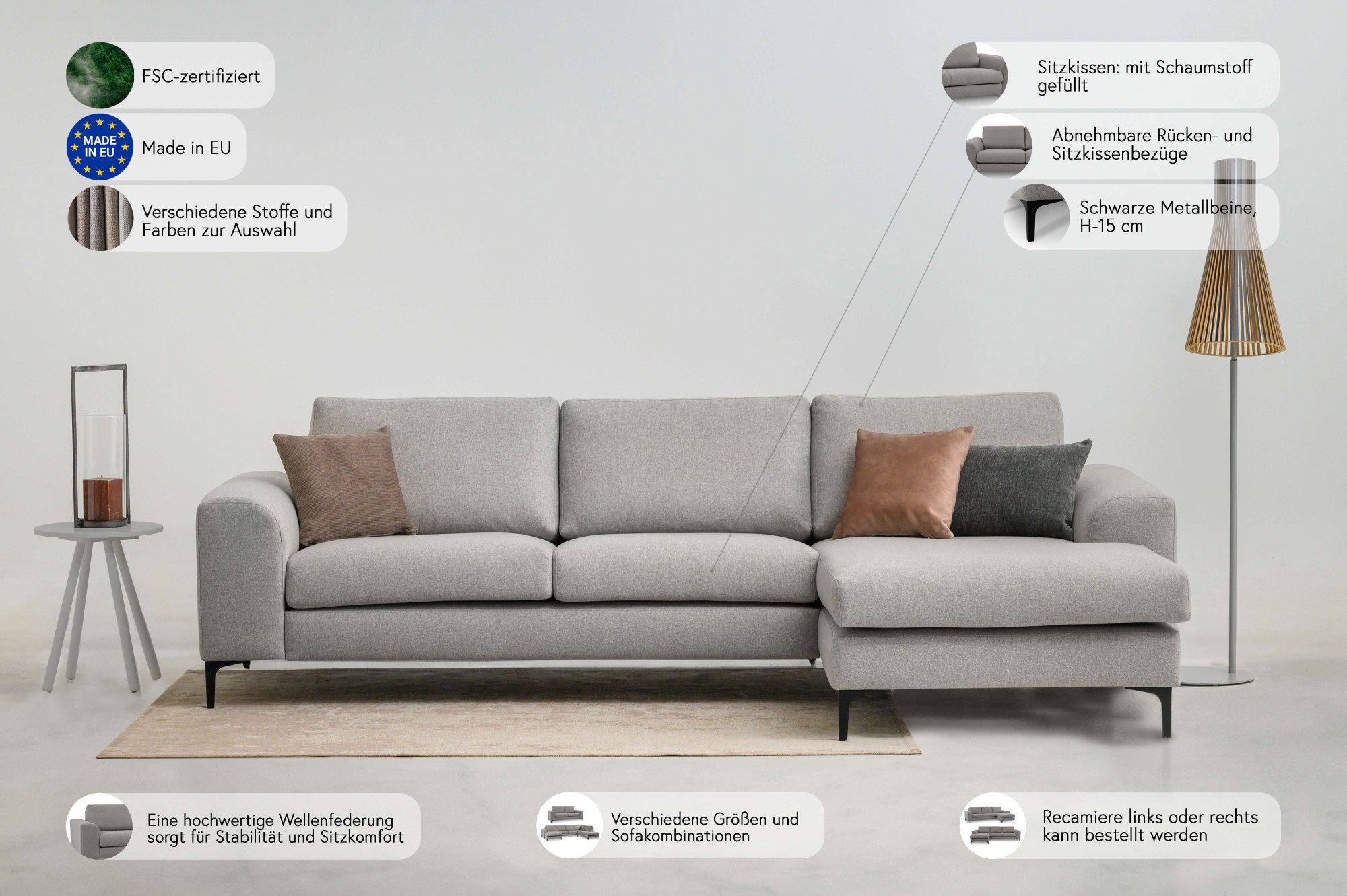 INOSIGN Hoekbank Henry met metalen poten, in een modern design