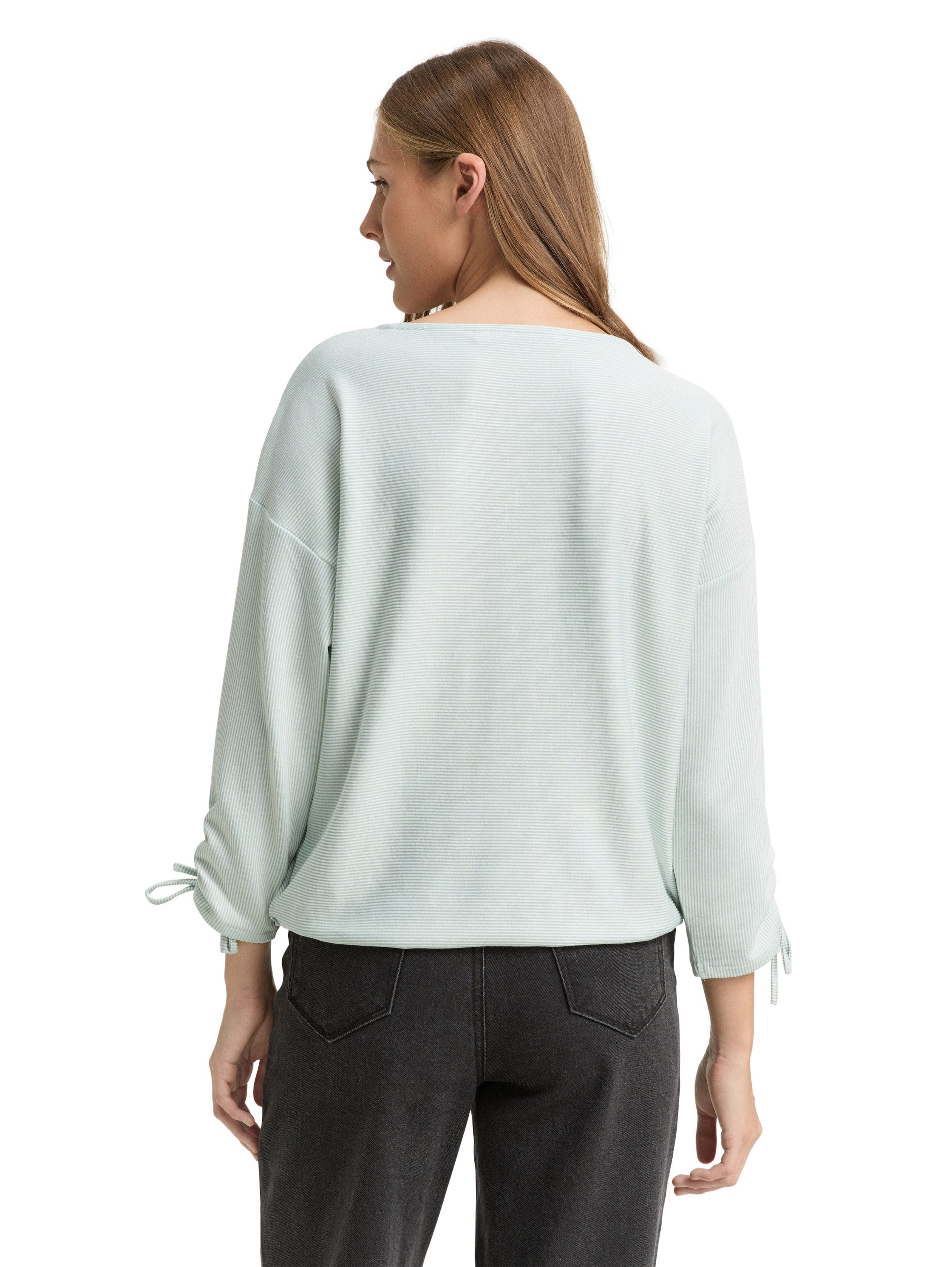 Tom Tailor Denim Shirt met 3/4 mouwen in fijne rib-look