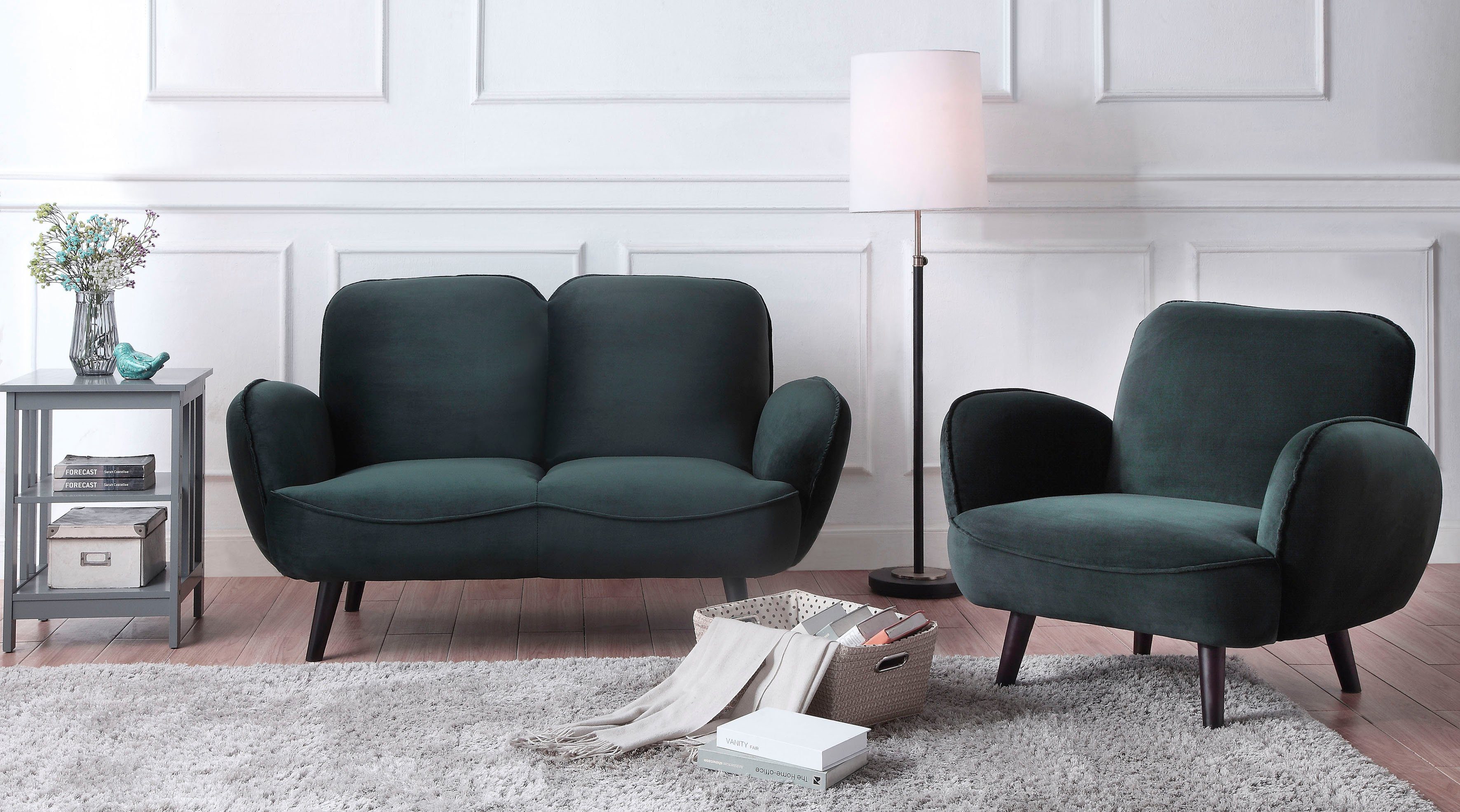 ATLANTIC home collection Fauteuil Ben met golfvering, massief houten poten, vrij plaatsbaar