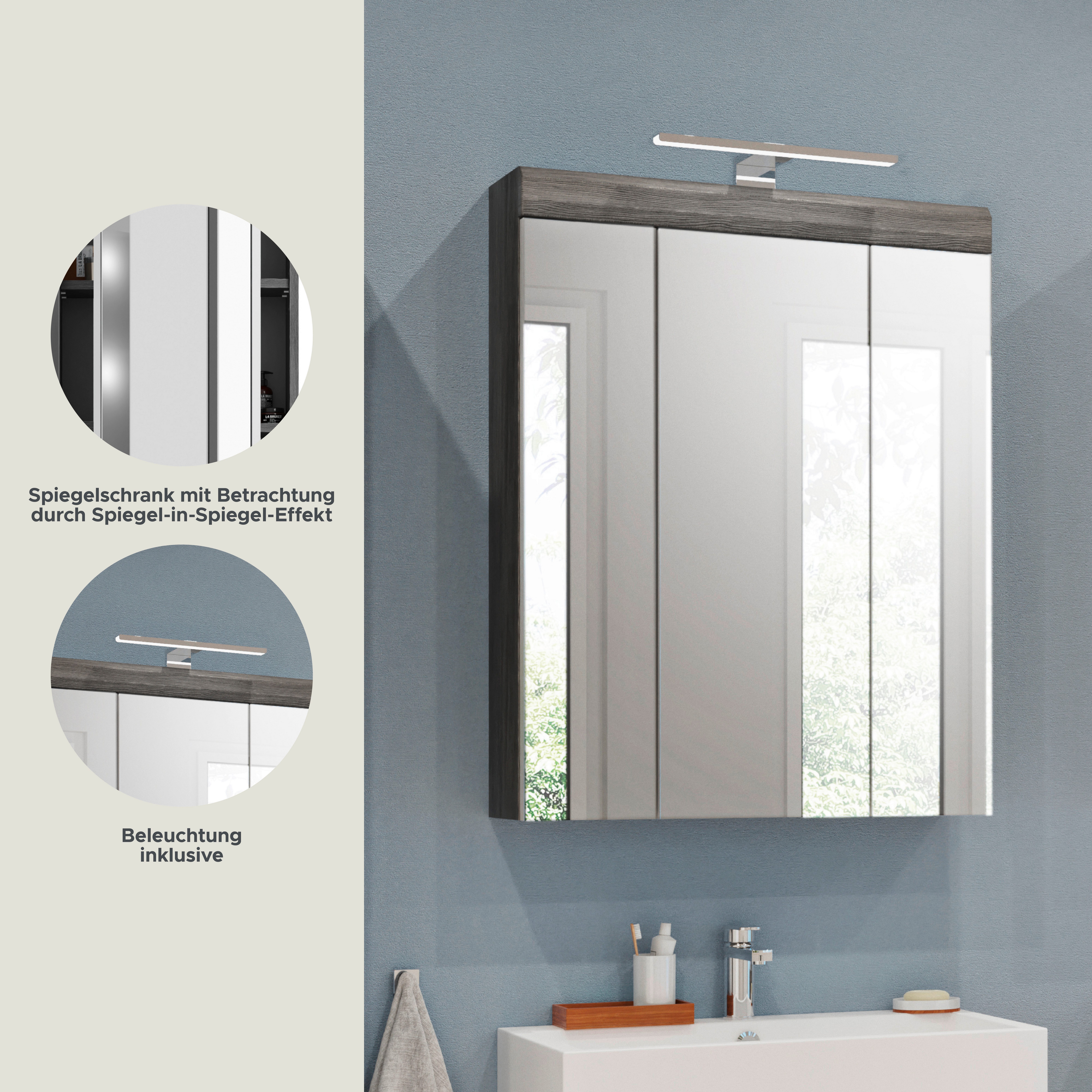 INOSIGN Spiegelkast Siena, breedte 60 cm, incl. verlichting, 3 spiegelt deuren, 9 vakken in verschillende kleuren verkrijgbaar, badkamermeubels, spiegel, badkamerkast, badkamer (set)