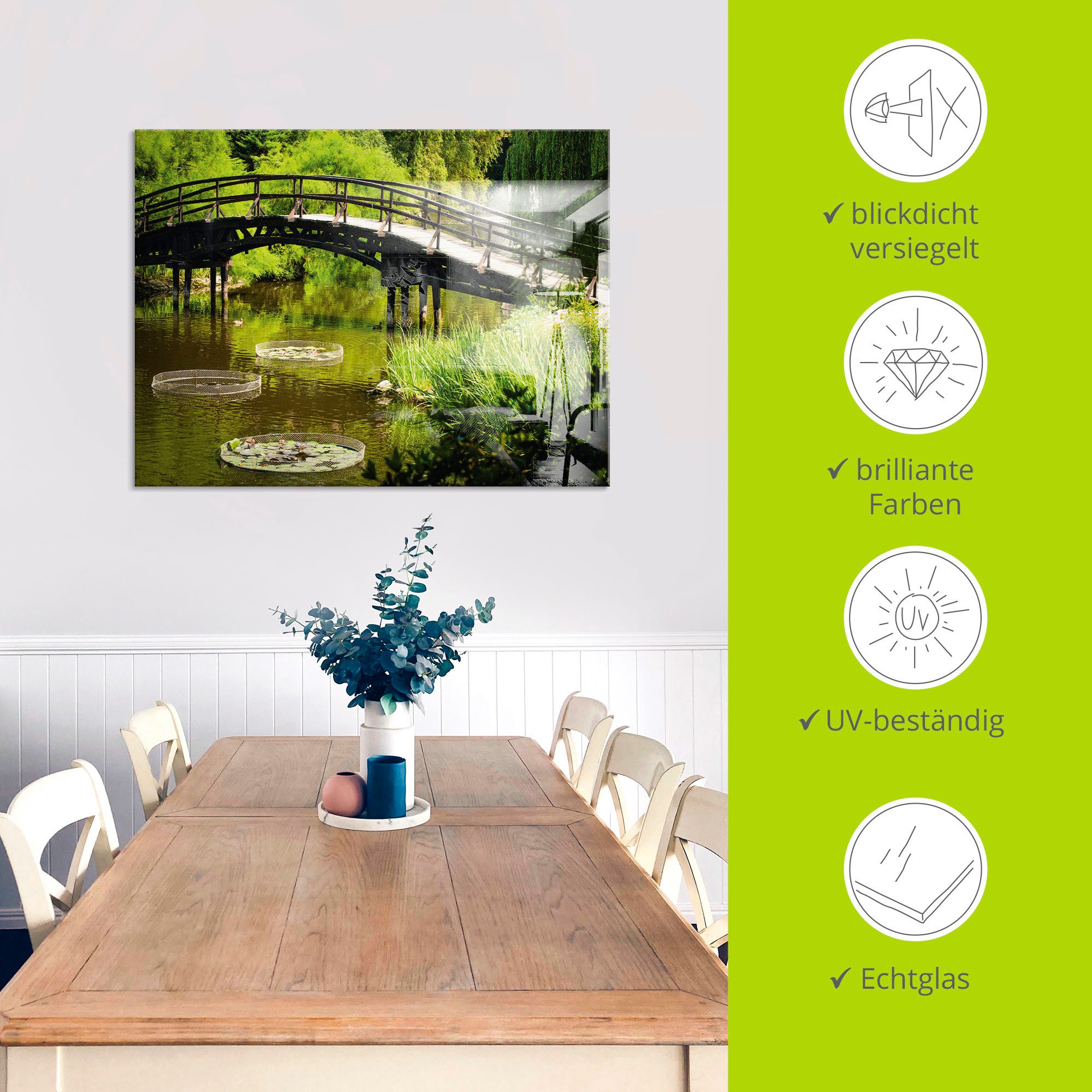 Artland Print op glas Brug in tuin in verschillende maten