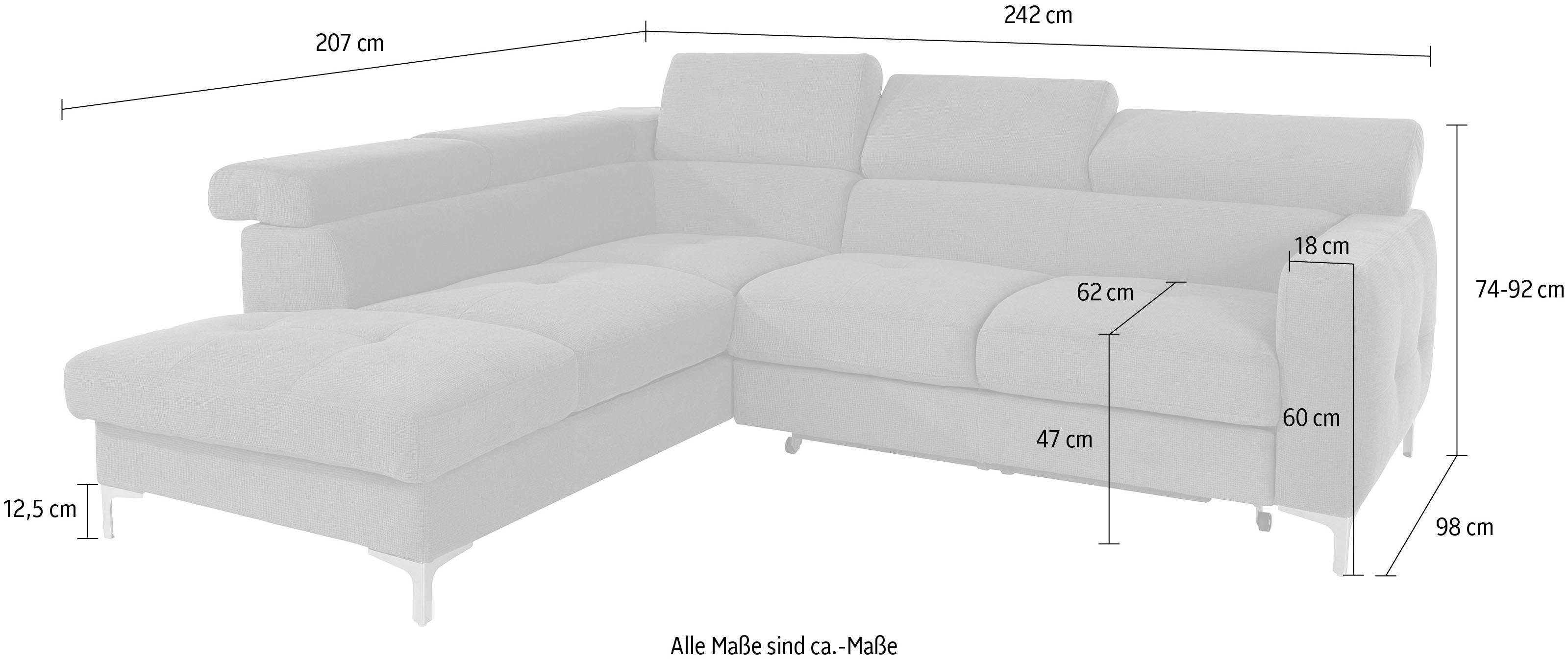 COTTA Zithoek Sammy L-vorm Set bestaande uit: hoekbank met hoofdverstelling & hocker (set)