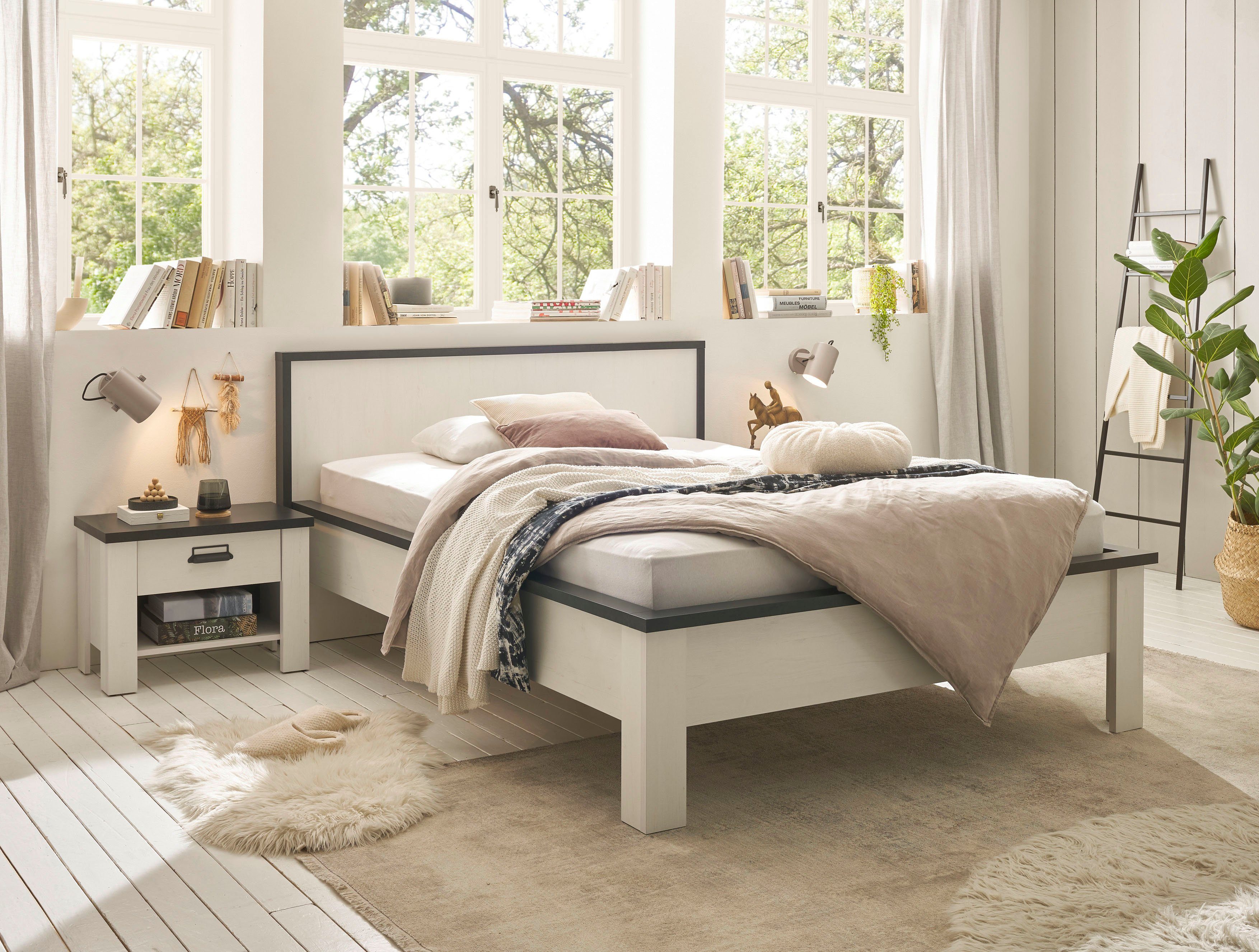Home affaire Ledikant Sherwood Ligoppervlak 140 x 200 cm, 2 nachtkastjes met elk 1 lade (3-delig)