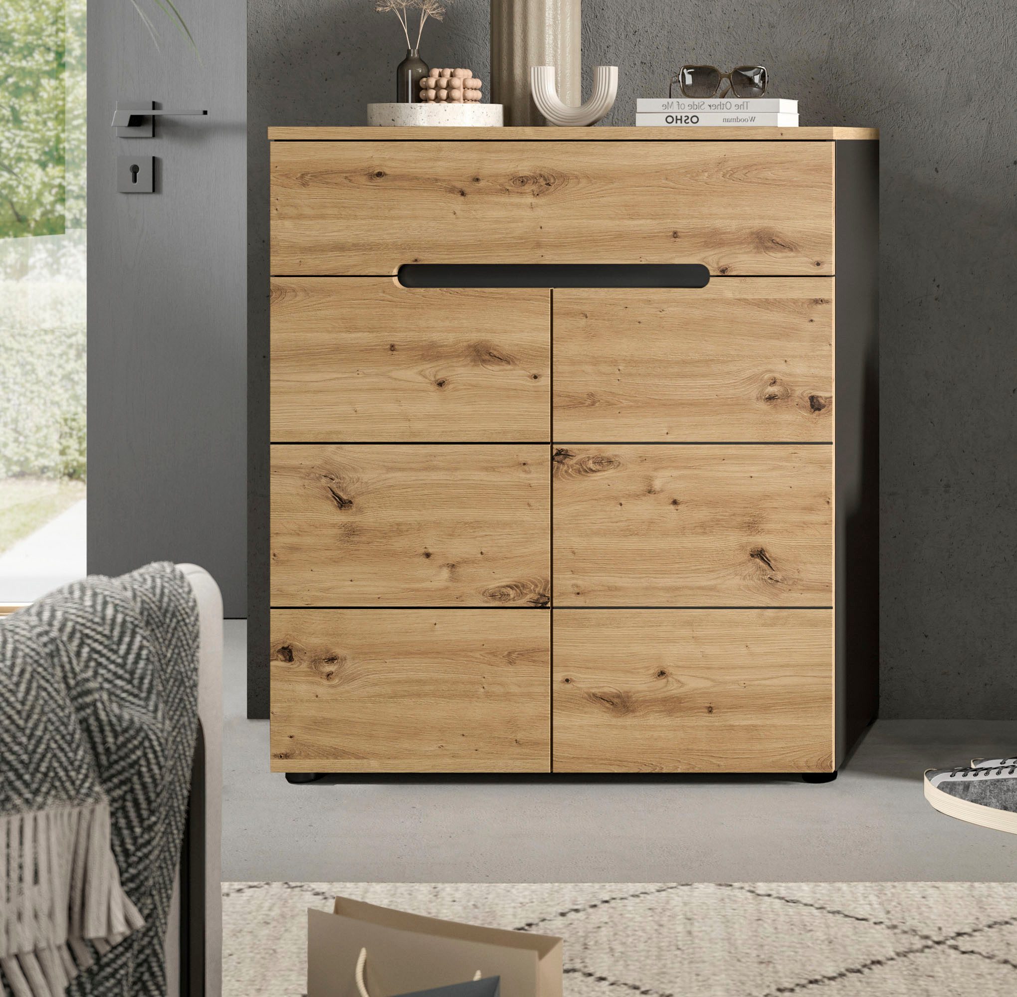 INOSIGN Schoenenkast Rehat, Breedte 80cm, Basaltgrijs/Artisan Eik, 2 deuren, 1 lade