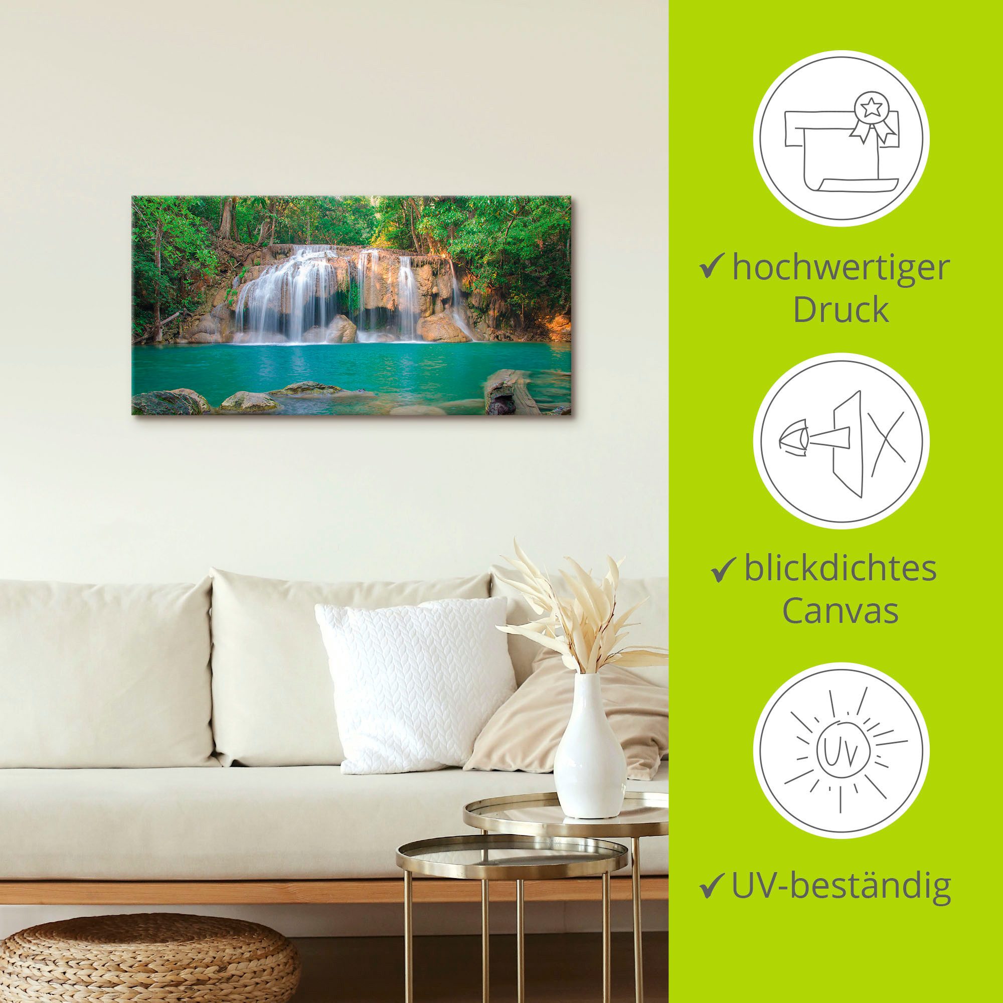 Artland Artprint op linnen Waterval in het bos nationaal park