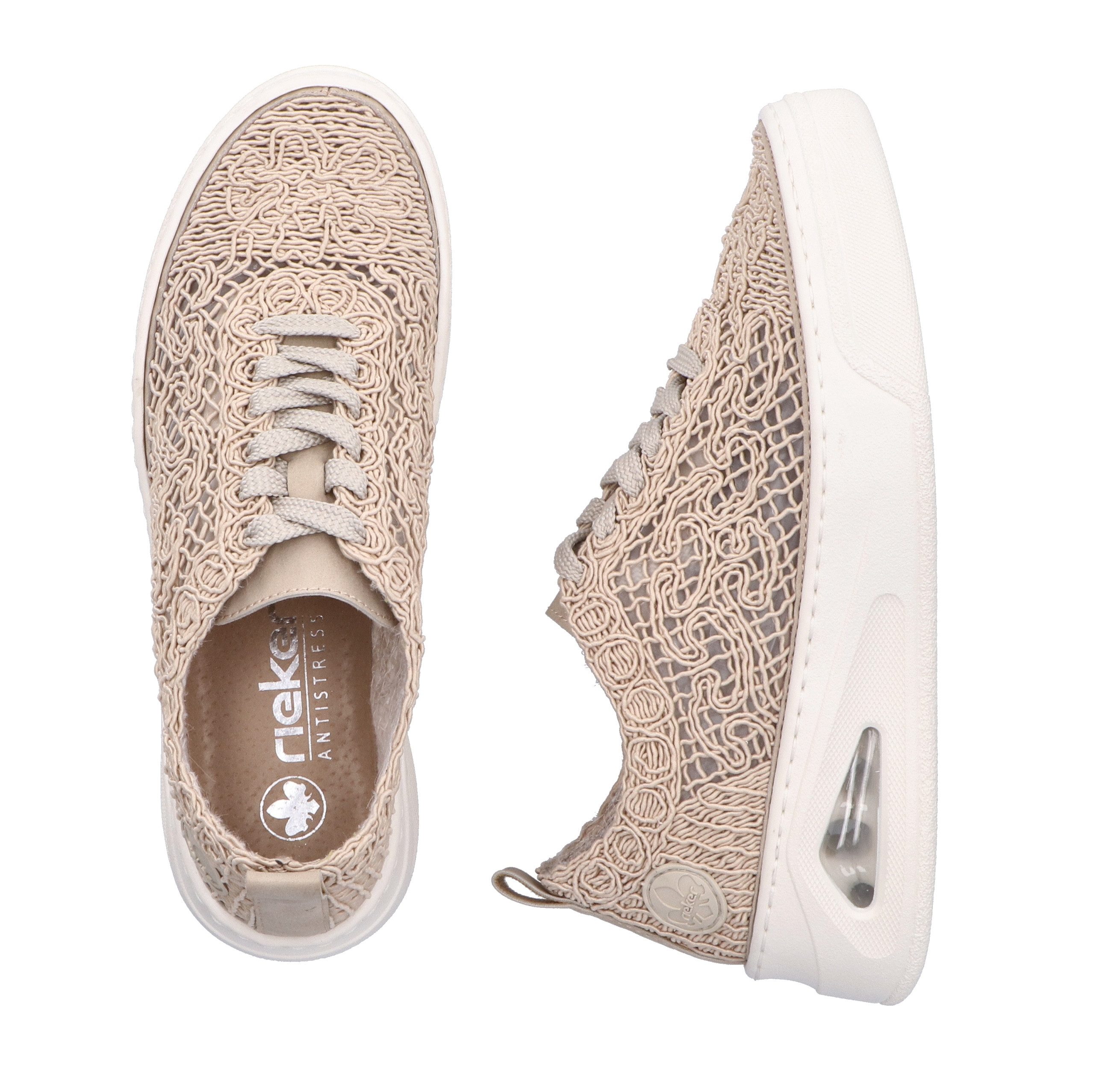Rieker Plateausneakers , veterschoen, lage schoen in zomerse macramé-look