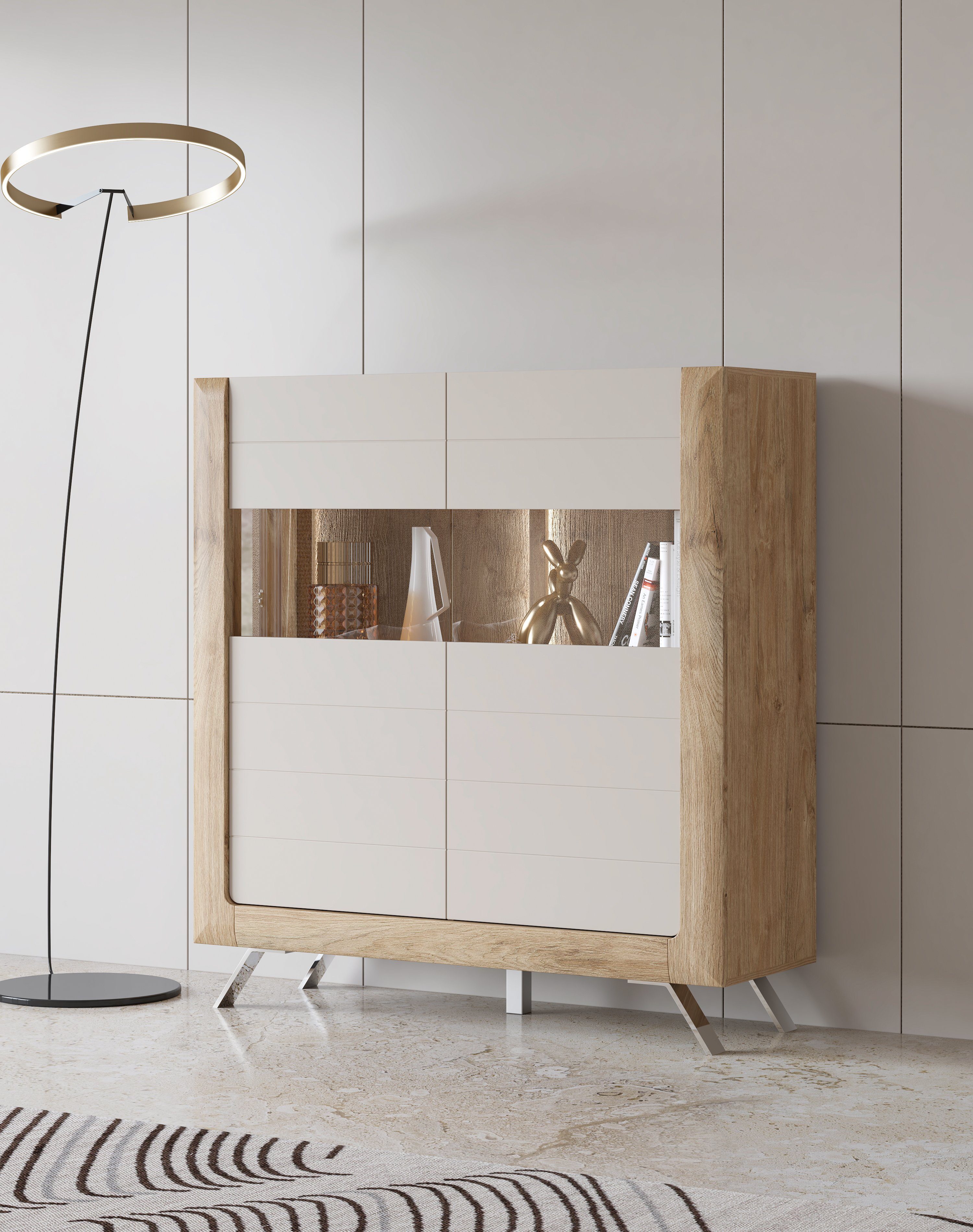 Leonique Highboard Kasai Hoogte 136,5 cm, 2 deuren met glasinzet