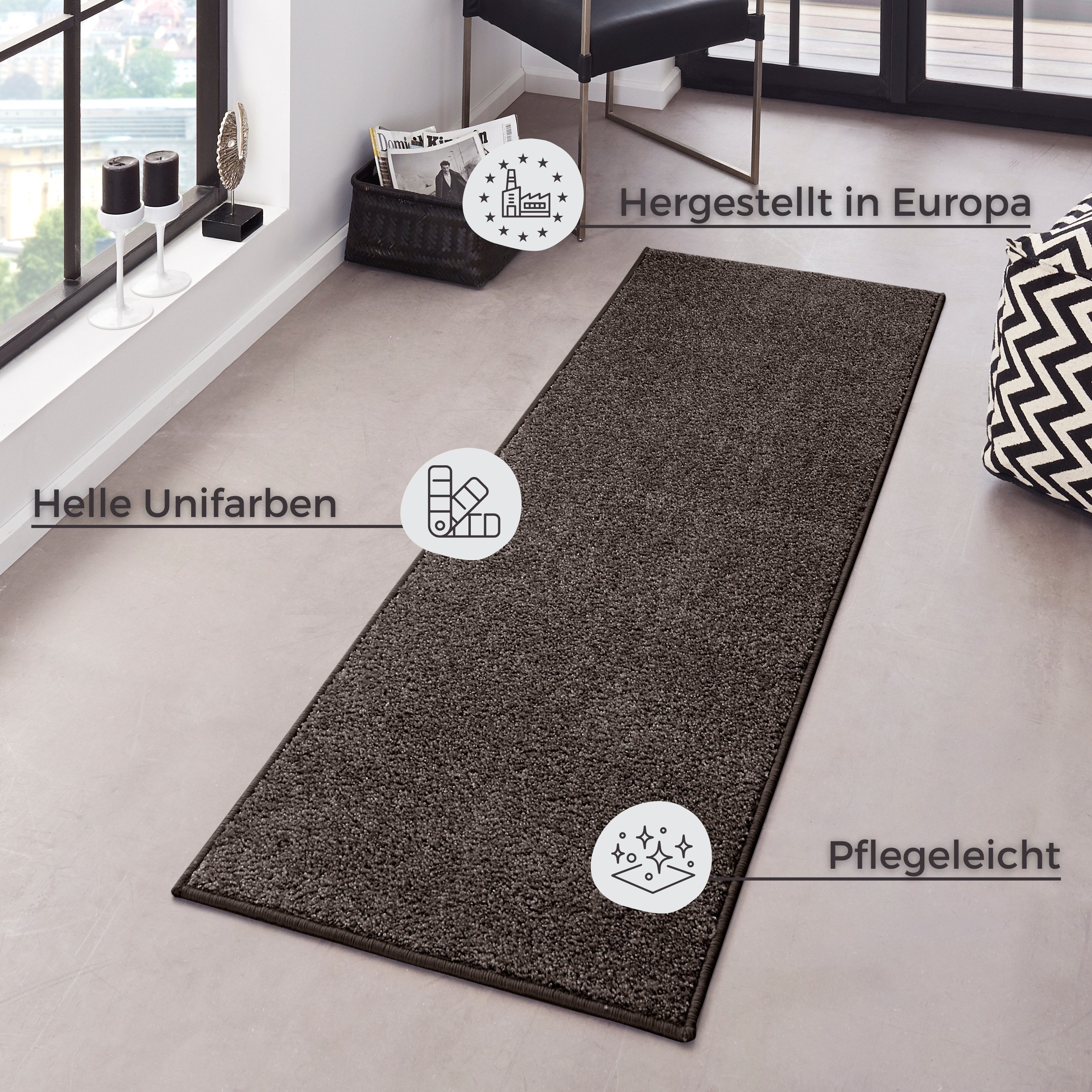 HANSE Home Vloerkleed Pure 100 korte pool Kortpolig, effen, omgezoomd, loper, woonkamer, kinderkamer, gang