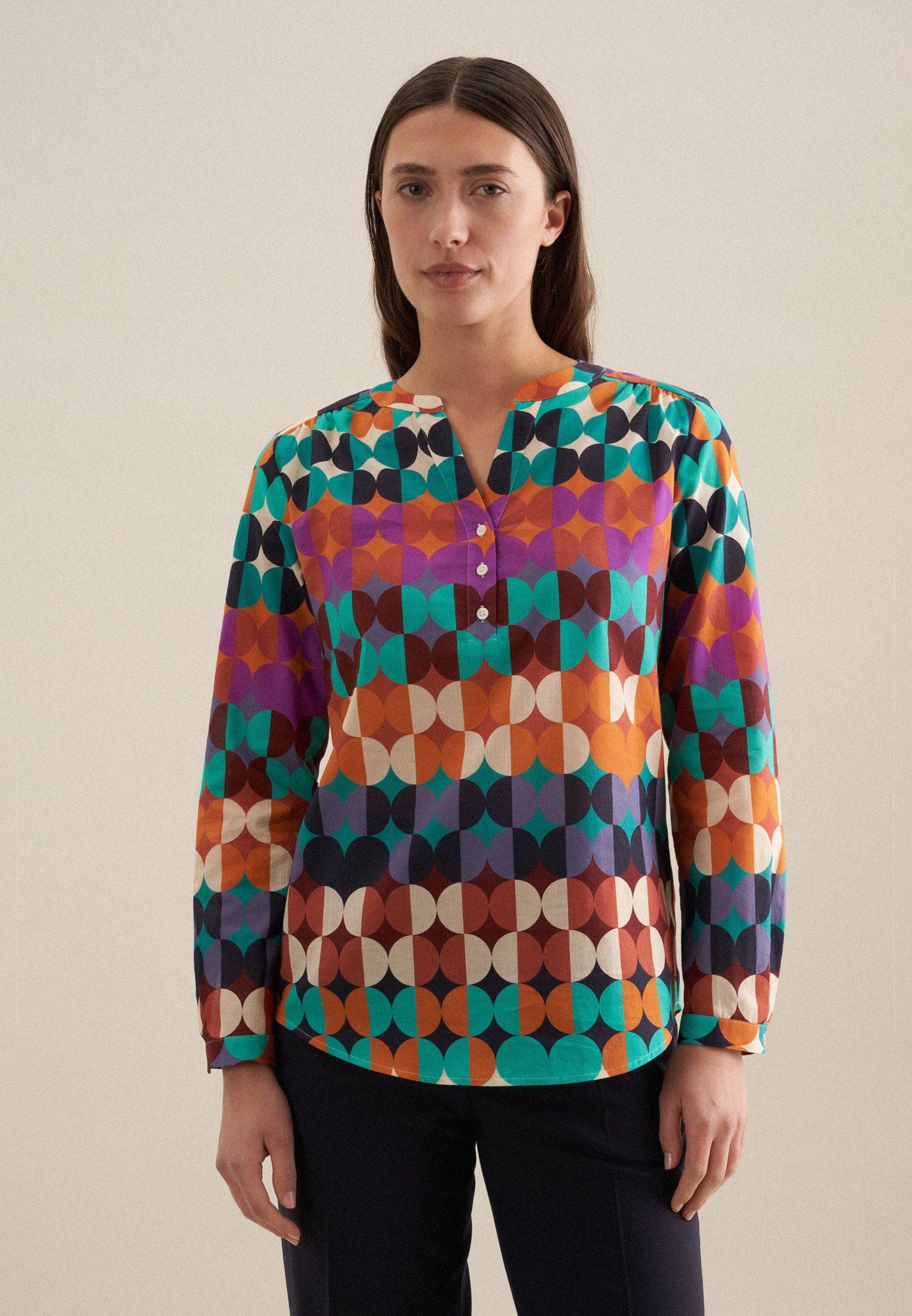 seidensticker Klassieke blouse Zwarte roos Tunika met geometrische patronen dames blouses maat M (38) blauw