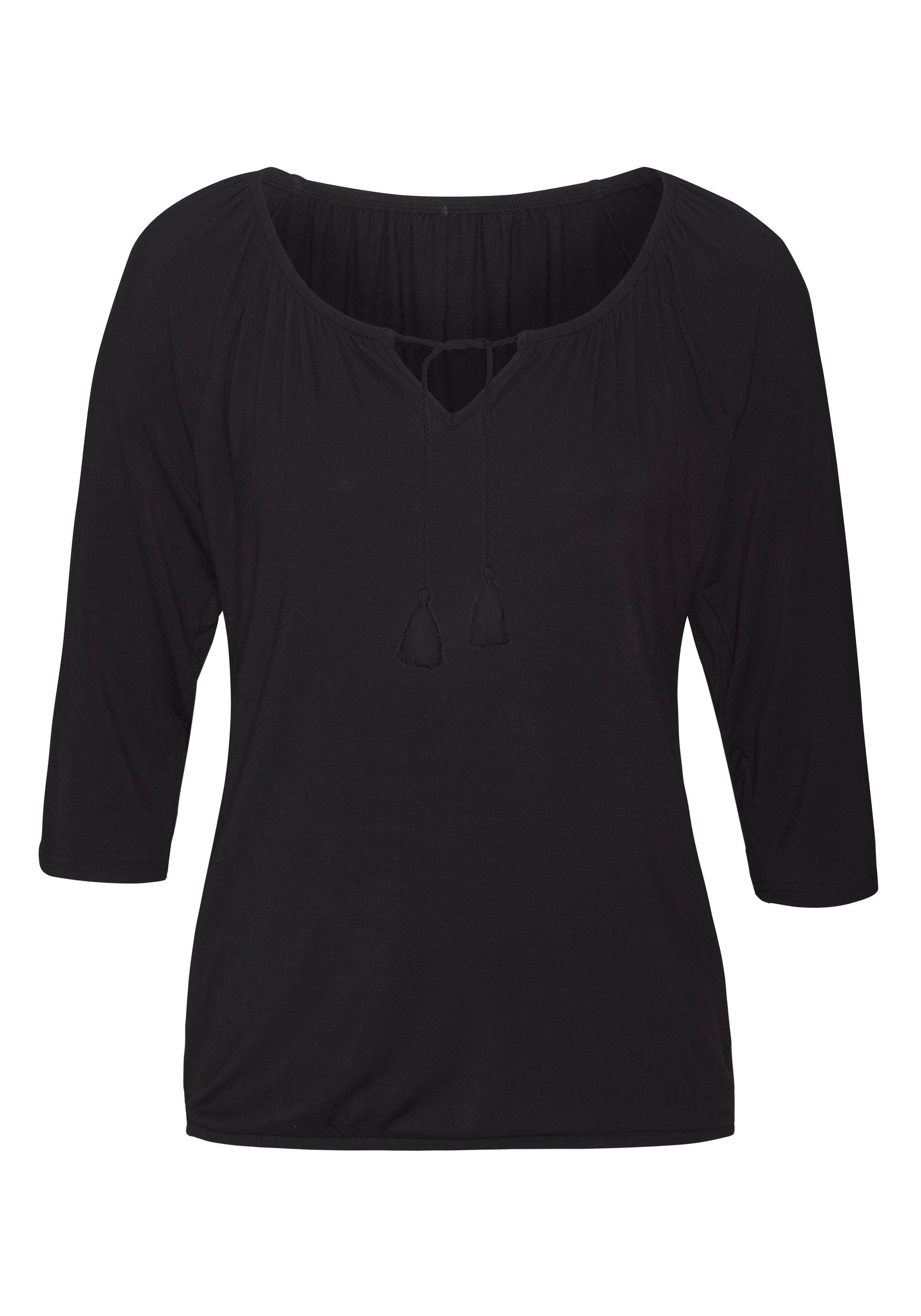 Lascana Shirt met 3/4 mouwen Met modieuze kwastjes van zachte viscose-stretch (Set van 2)