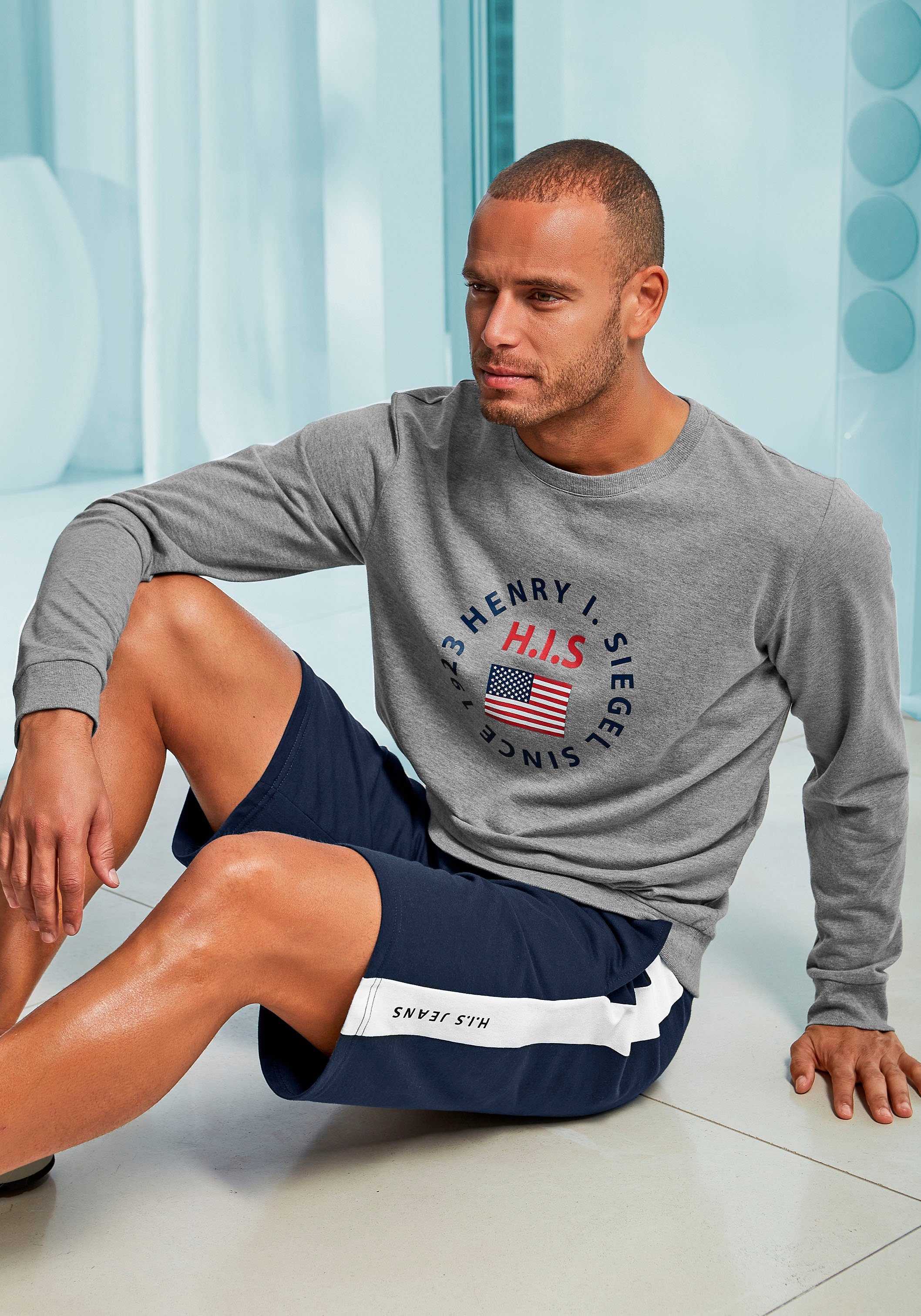 H.I.S Sweatshort opzij strepen met logoprint