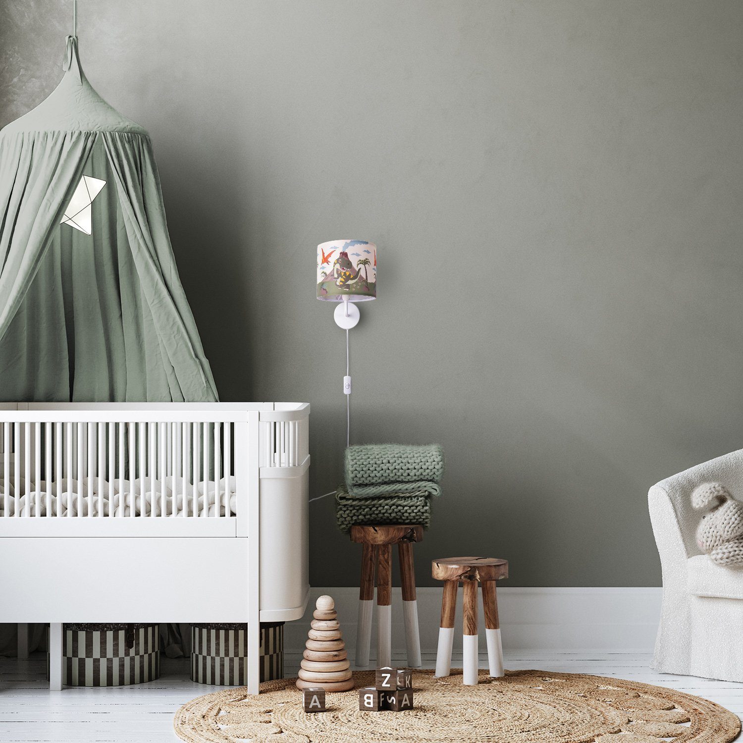 Paco Home Wandlamp Diamond 636 Lamp kinderkamer met âˆ…18cm dinosaurier kabel 3m E14