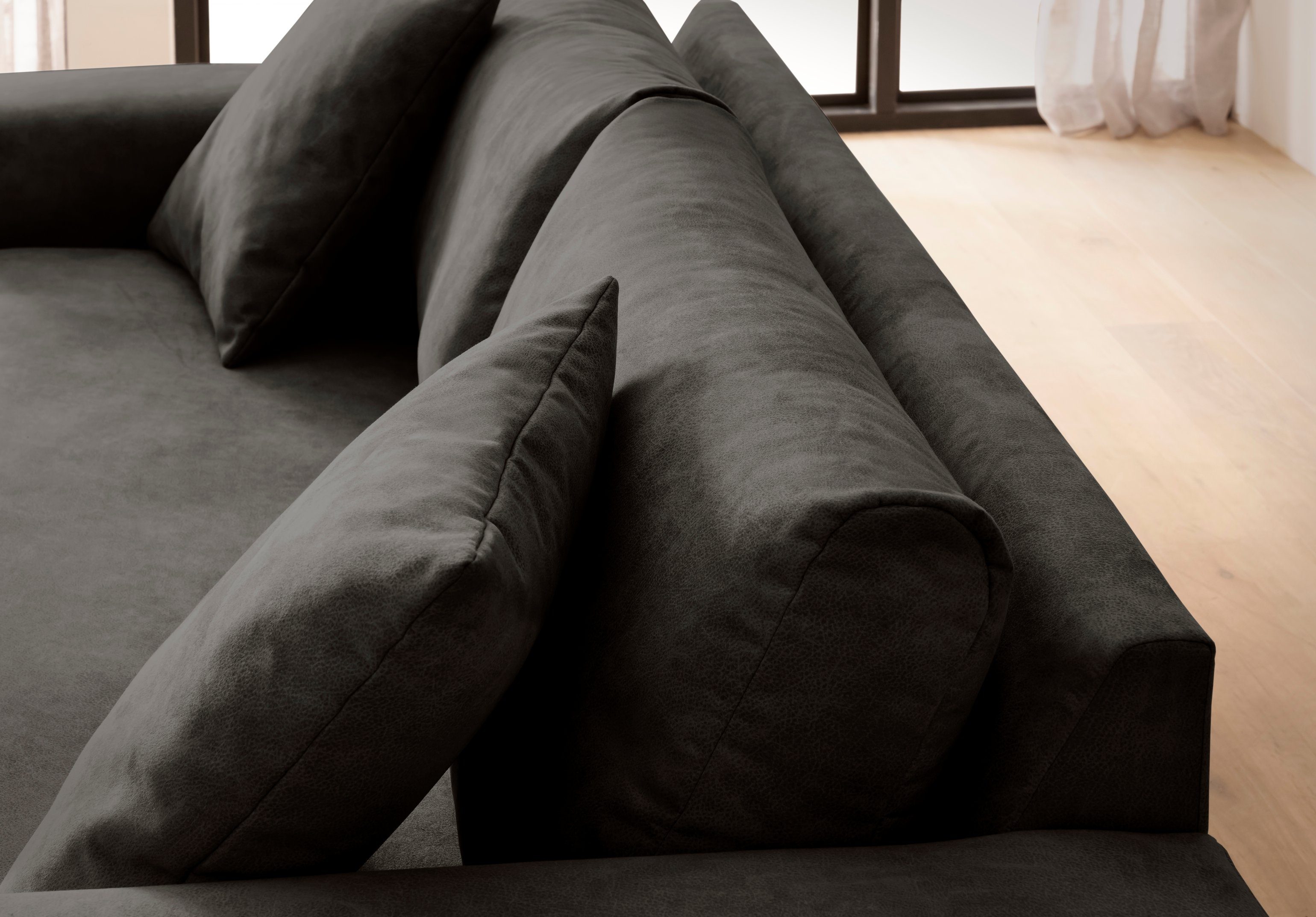 andas 3-zitsbank SLEETLAND XXL in fluweel of vintage lederlook
